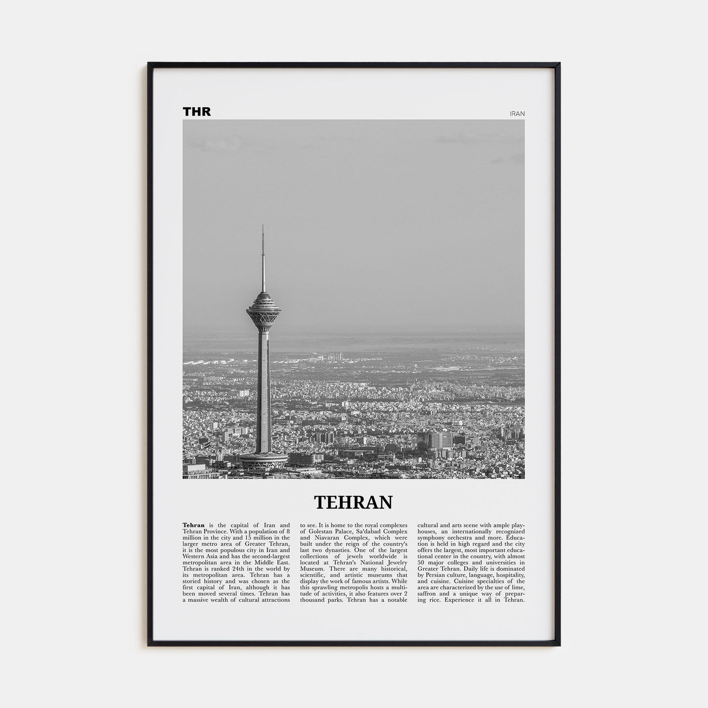 Tehran Travel B&W Poster