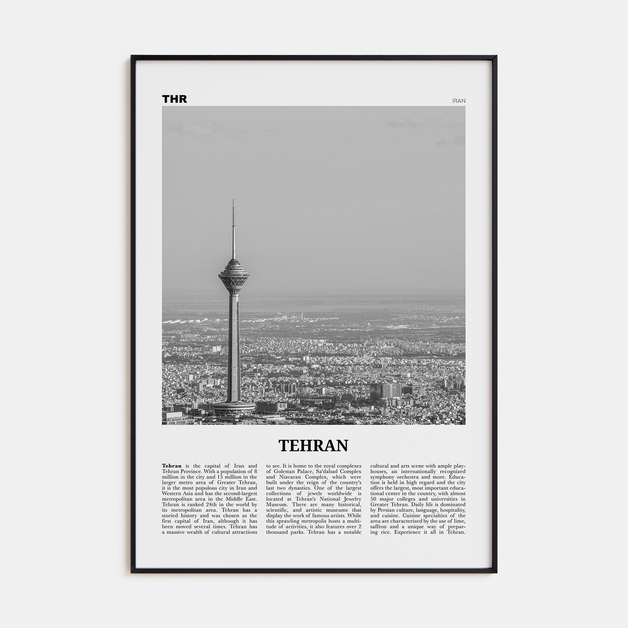 Tehran Travel B&W Poster
