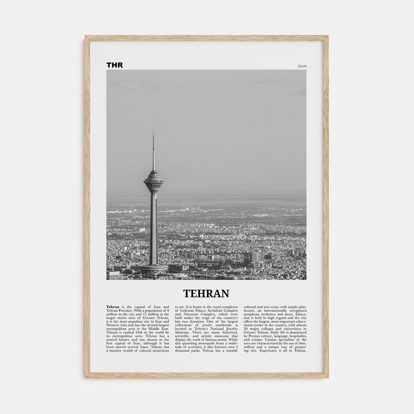 Tehran Travel B&W Poster