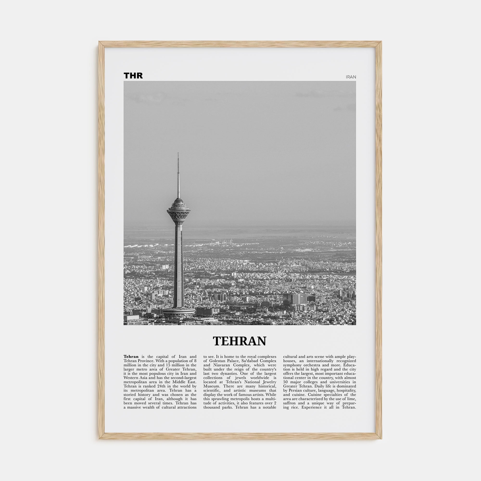 Tehran Travel B&W Poster