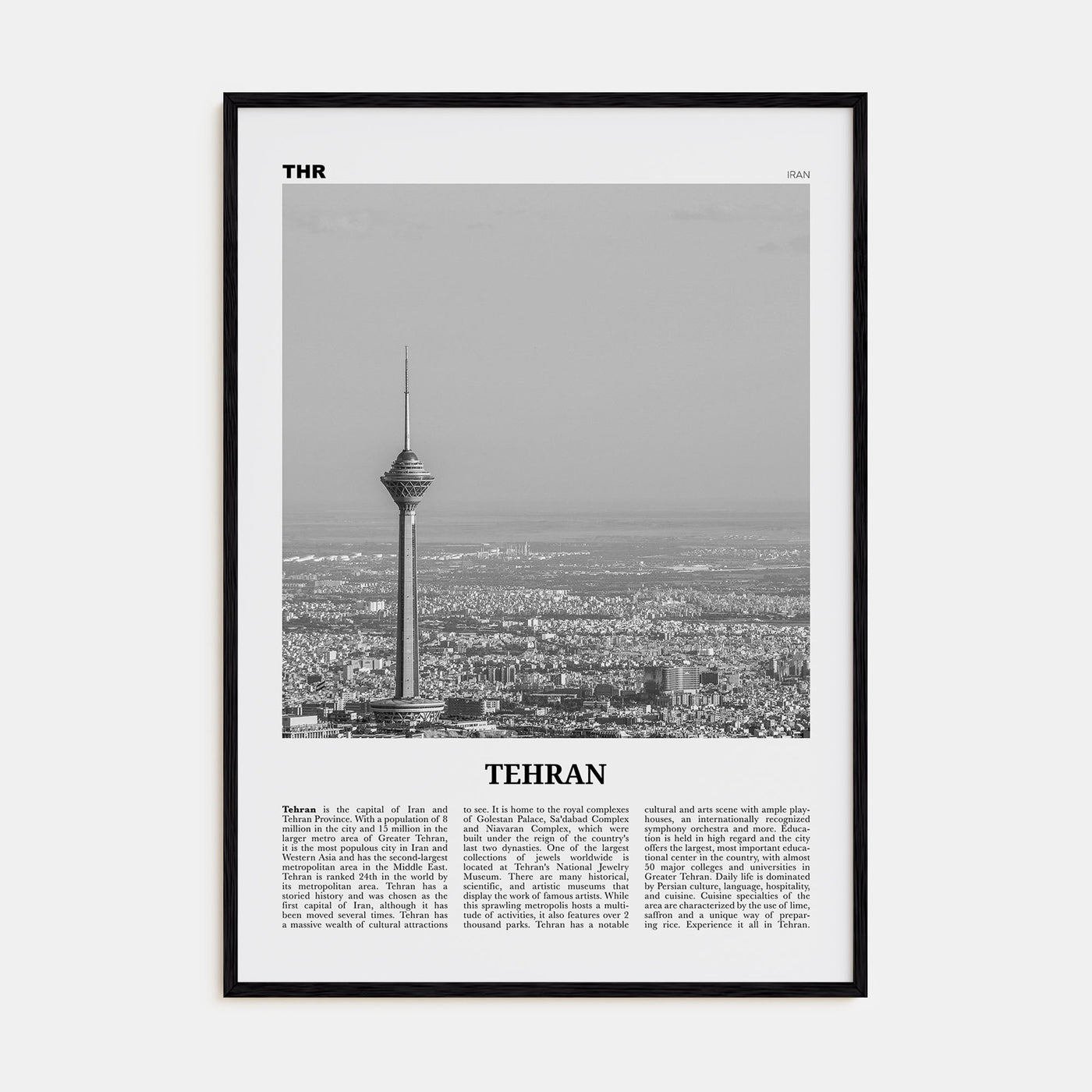 Tehran Travel B&W Poster