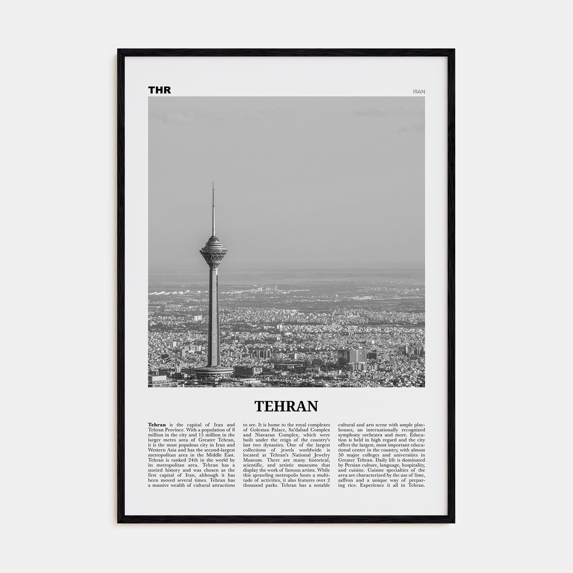 Tehran Travel B&W Poster