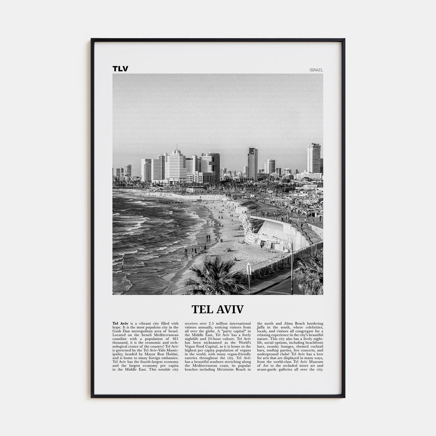Tel Aviv Travel B&W No 1 Poster