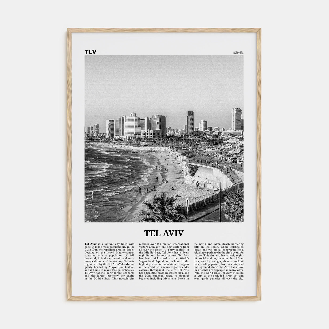 Tel Aviv Travel B&W No 1 Poster