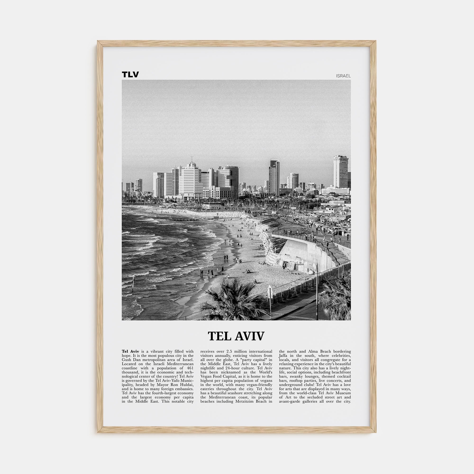 Tel Aviv Travel B&W No 1 Poster