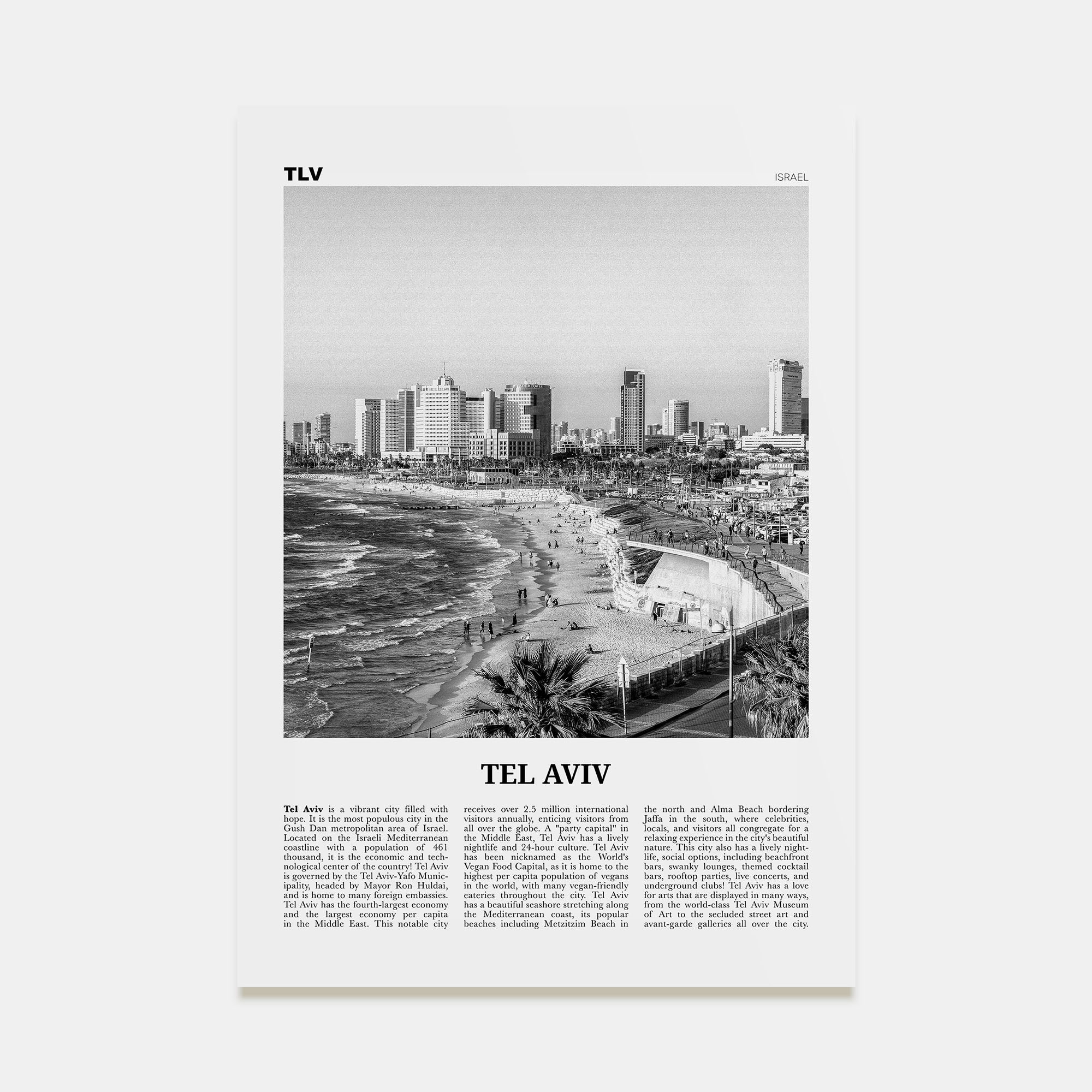 Tel Aviv Travel B&W No 1 Poster
