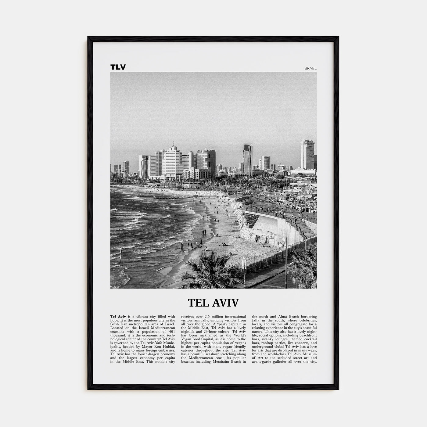 Tel Aviv Travel B&W No 1 Poster