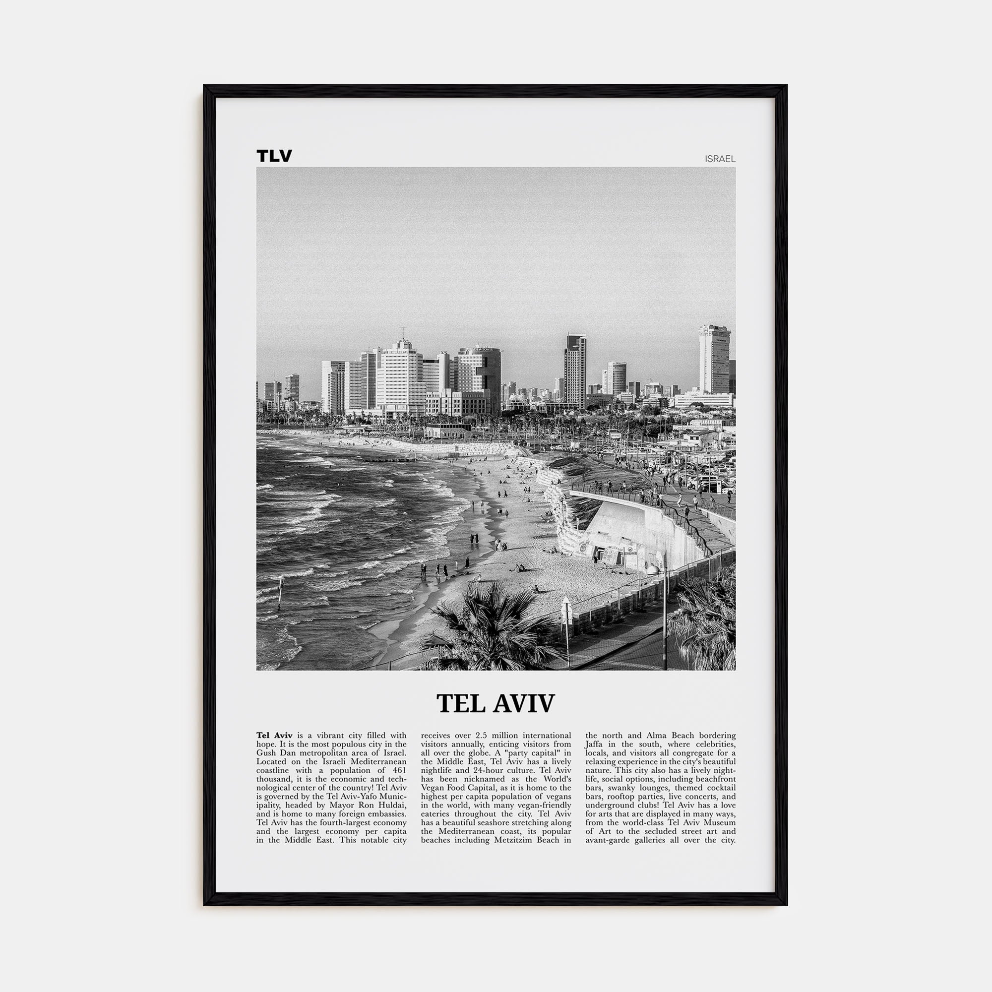 Tel Aviv Travel B&W No 1 Poster