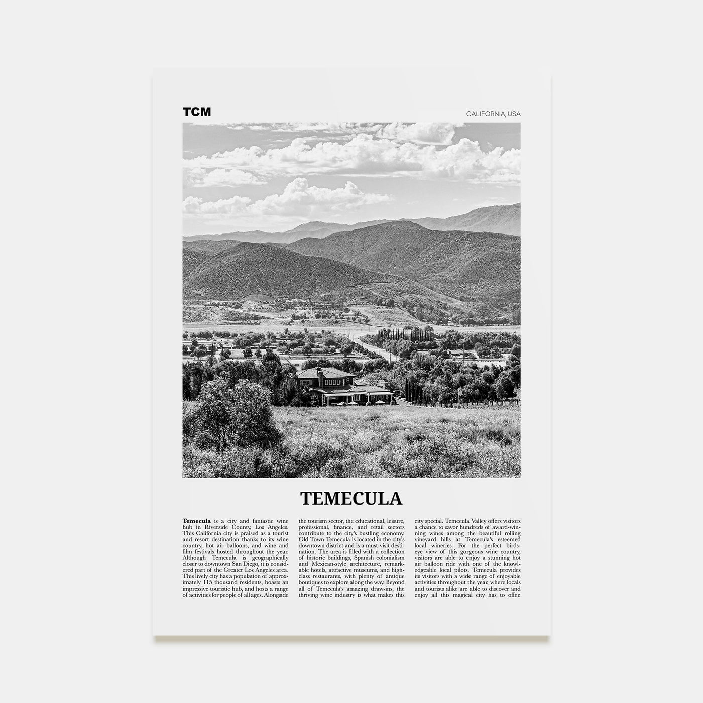 Temecula Travel B&W Poster