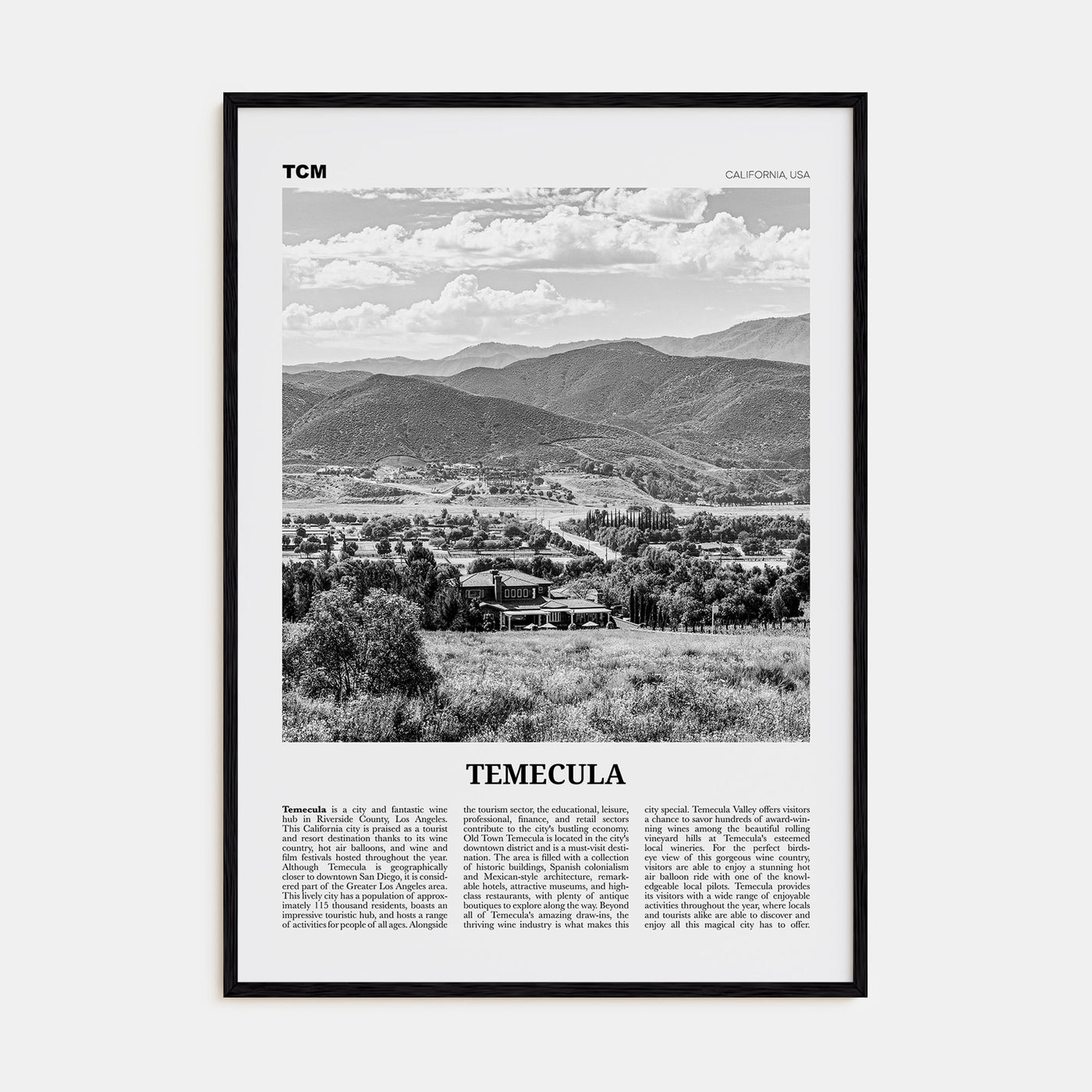 Temecula Travel B&W Poster