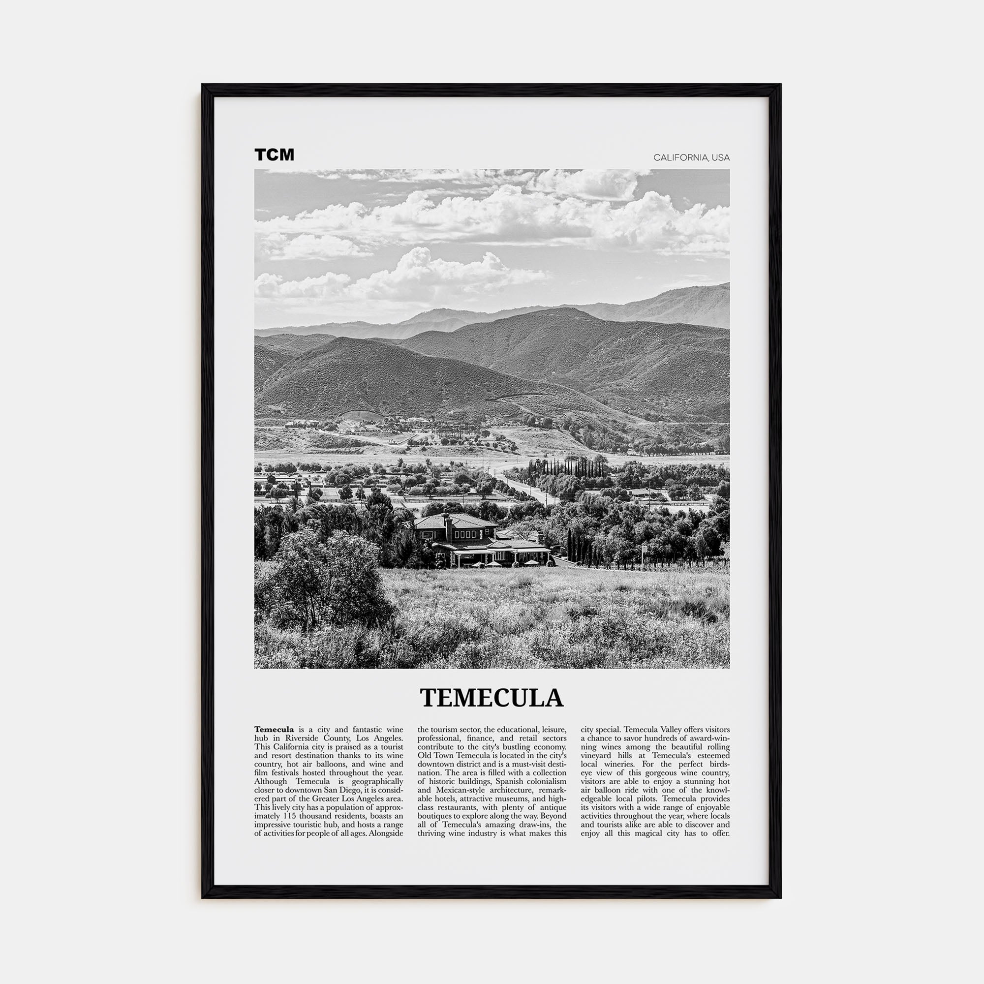 Temecula Travel B&W Poster