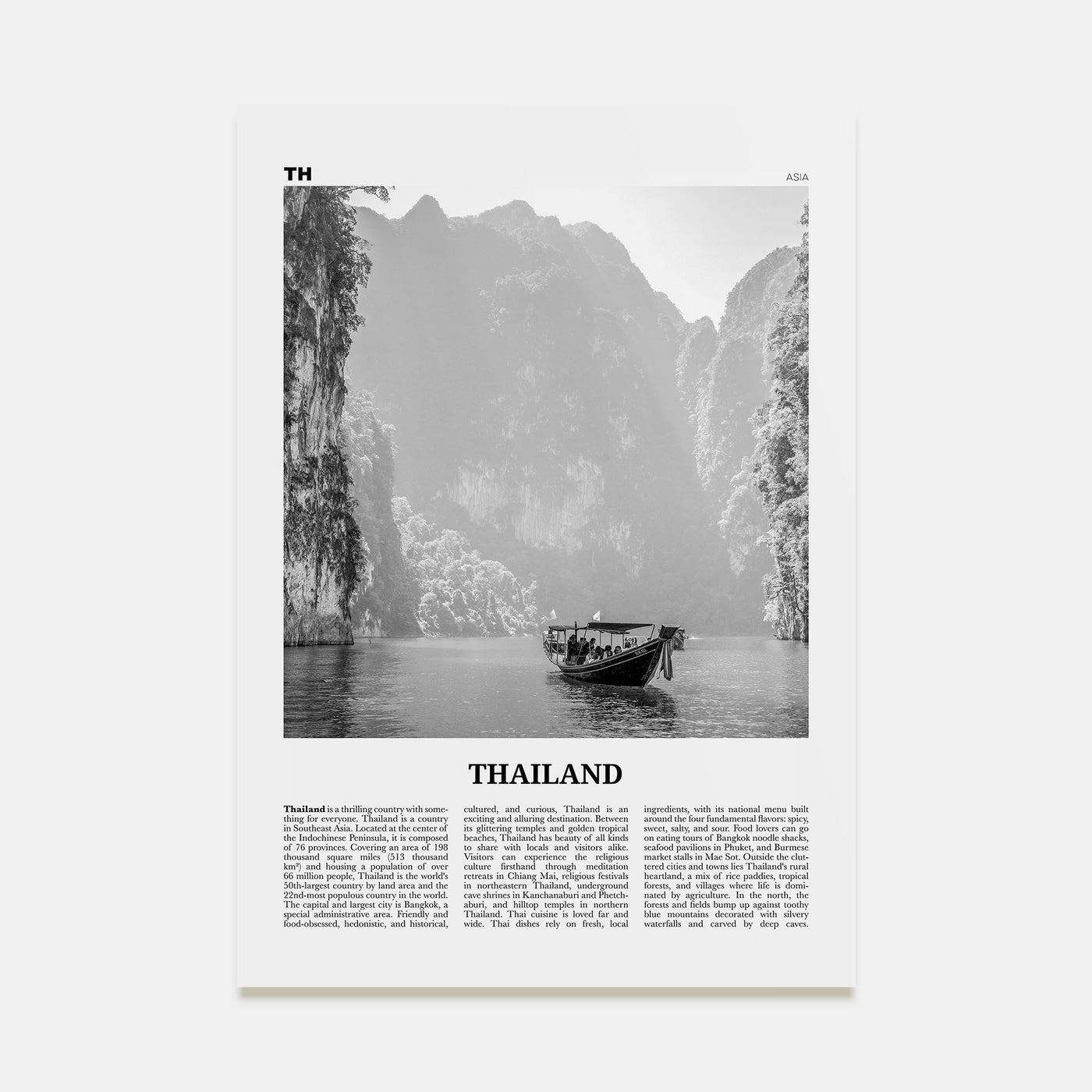 Thailand Travel B&W No 1 Poster