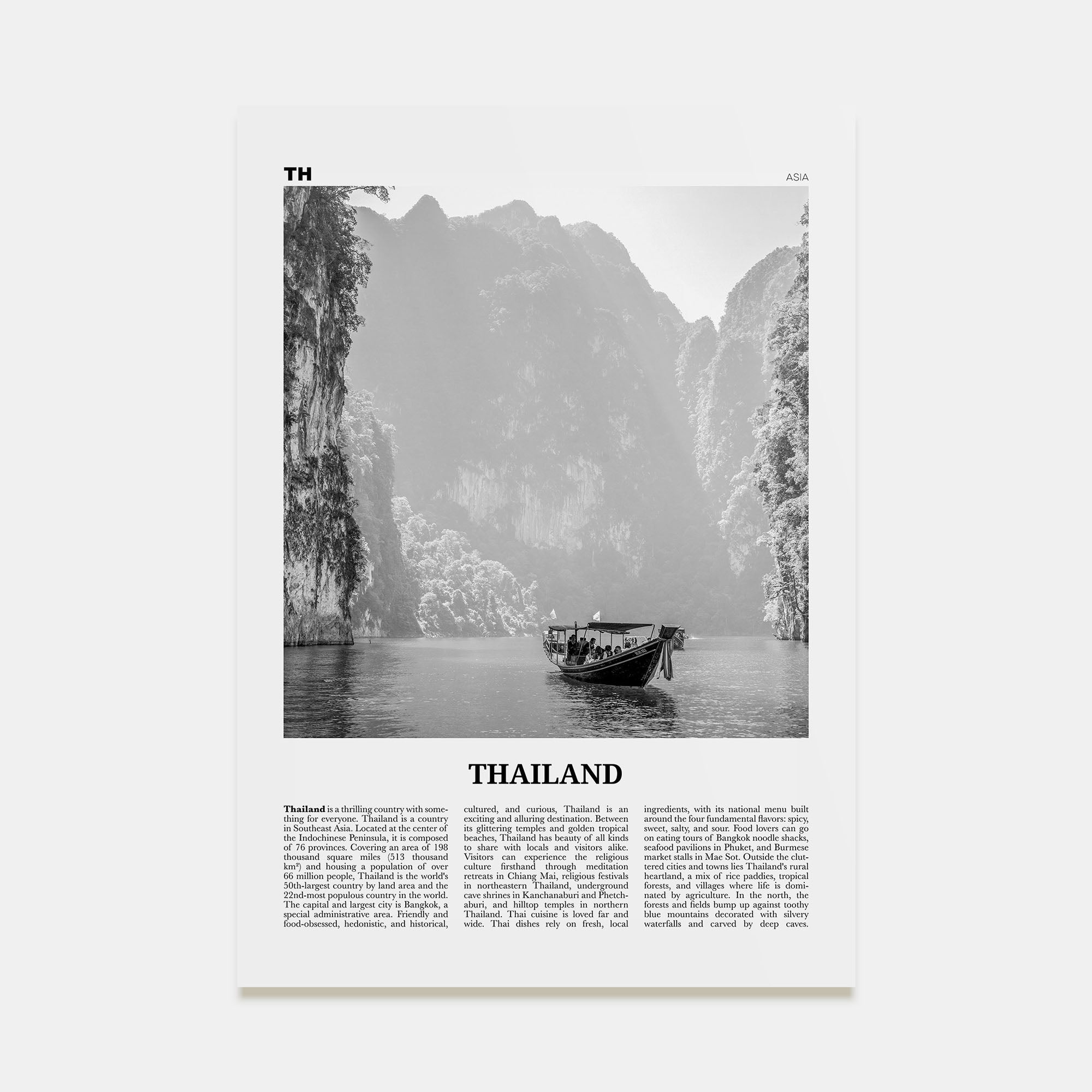 Thailand Travel B&W No 1 Poster