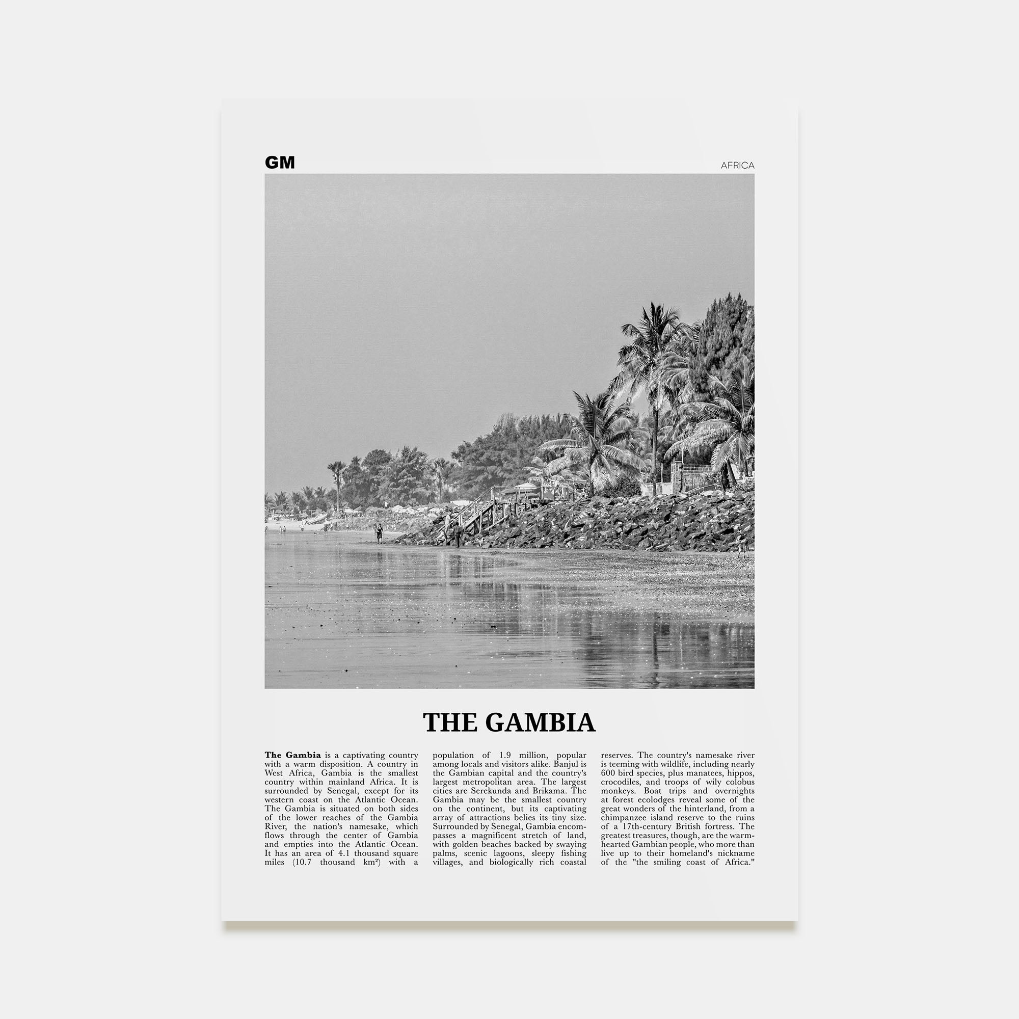 The Gambia Travel B&W Poster