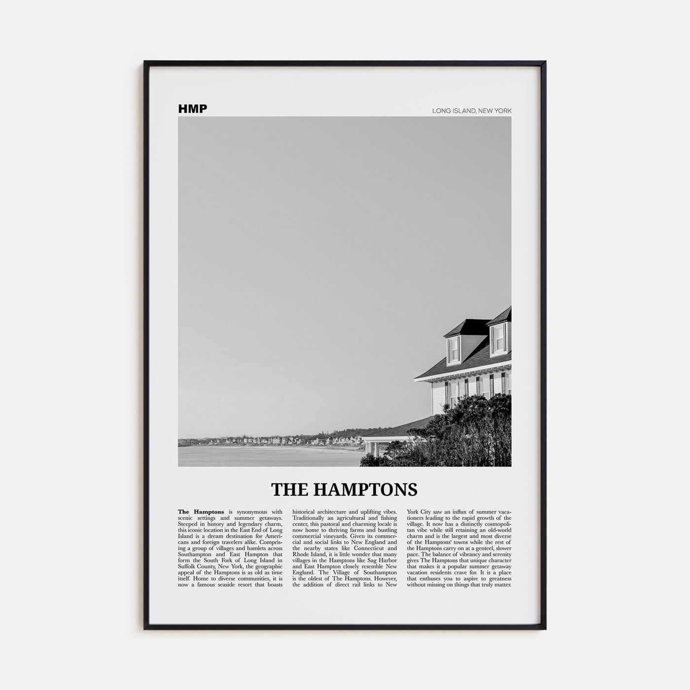 The Hamptons Travel B&W Poster