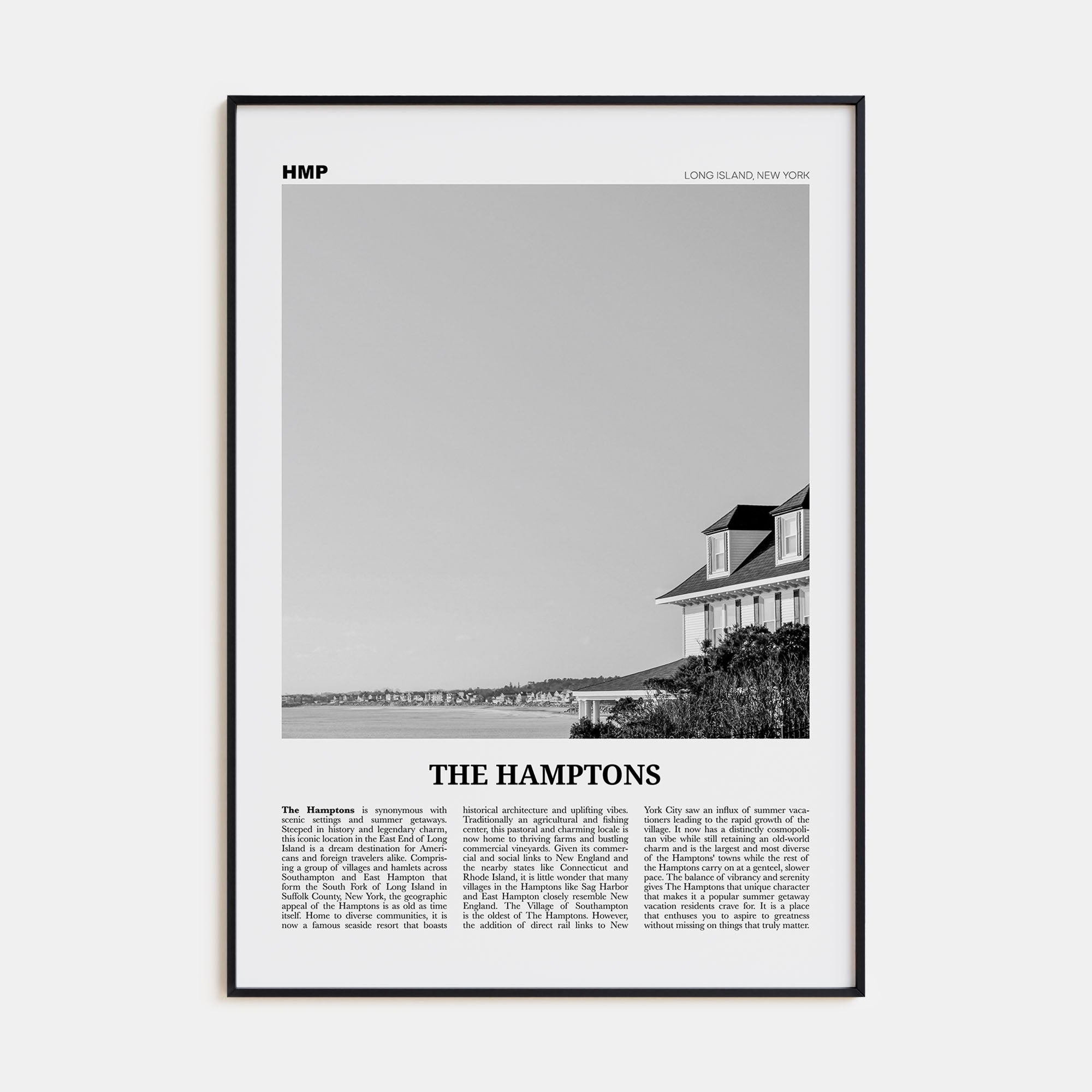 The Hamptons Travel B&W Poster