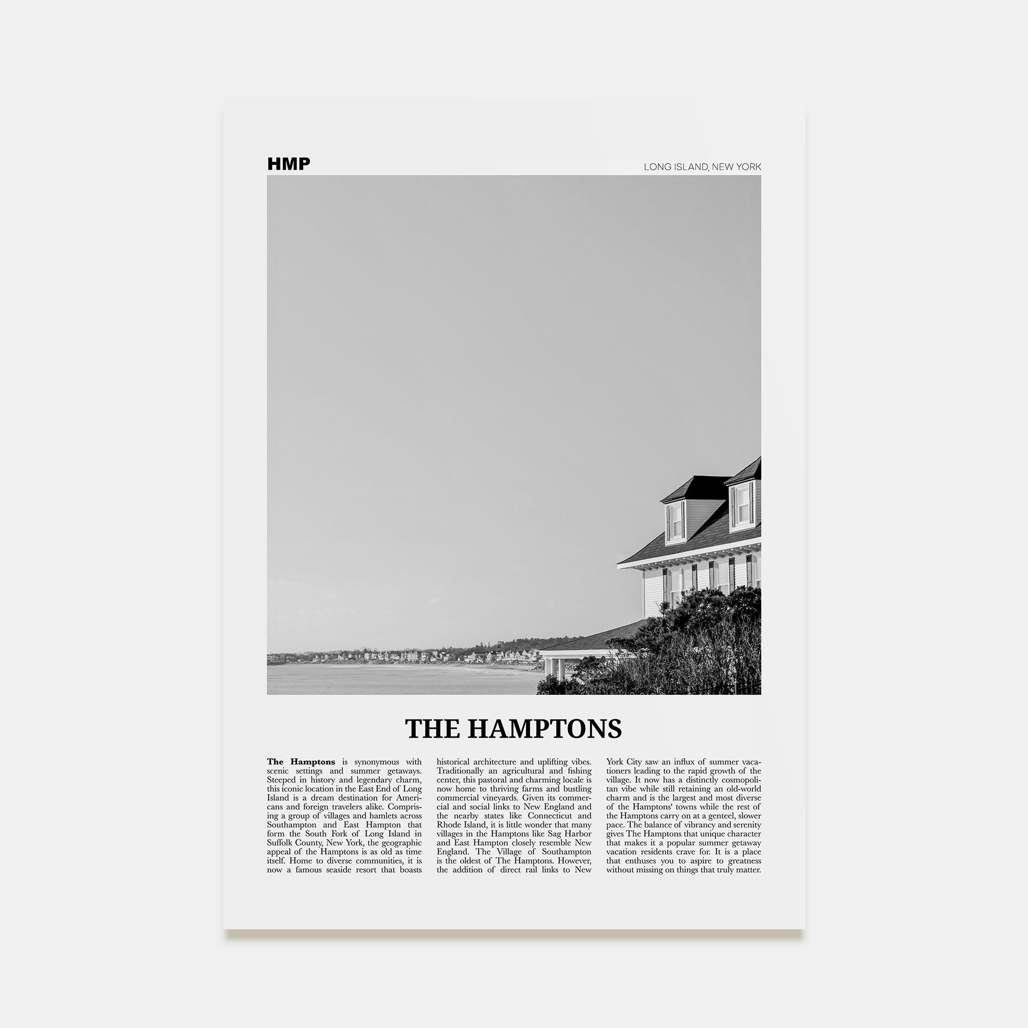 The Hamptons Travel B&W Poster