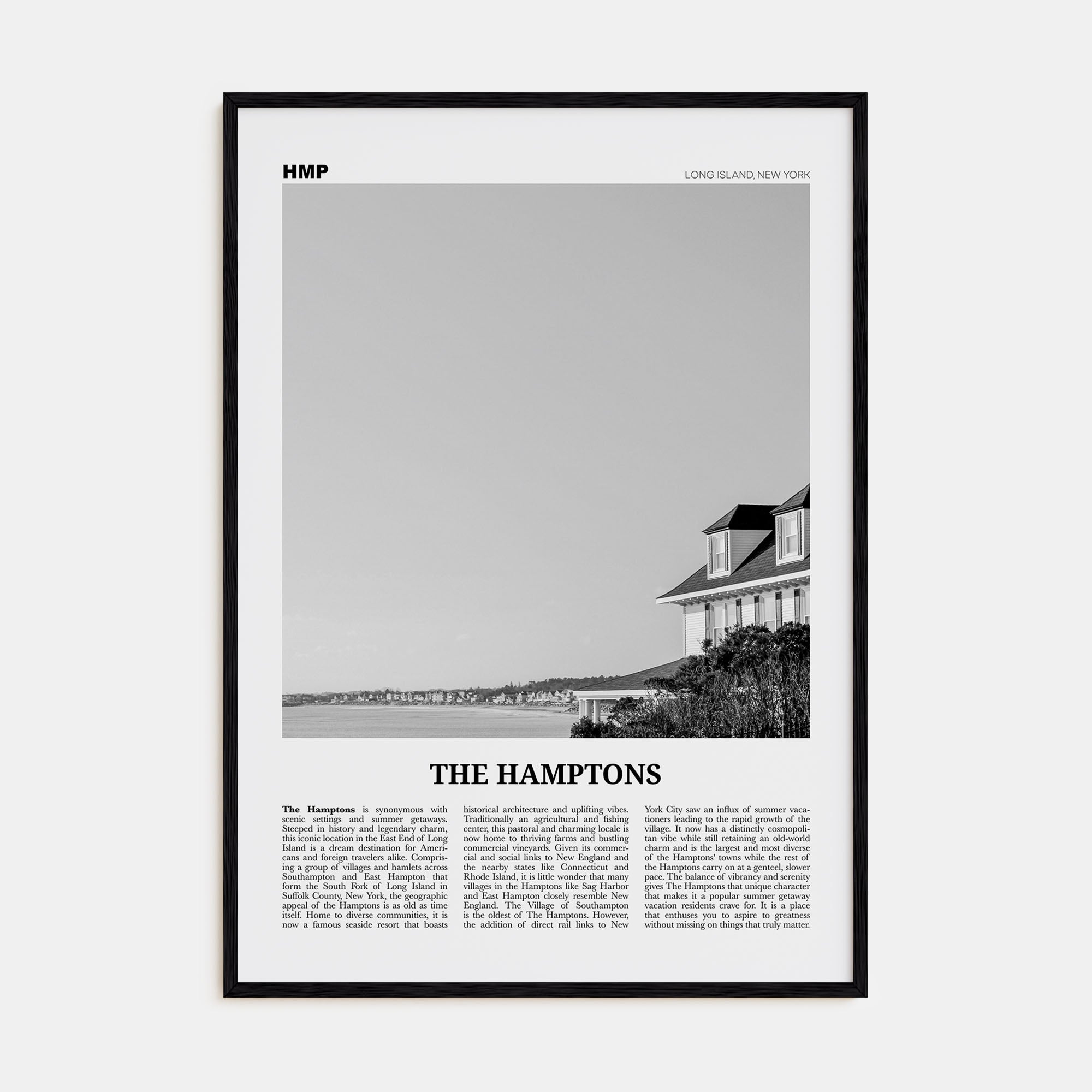 The Hamptons Travel B&W Poster