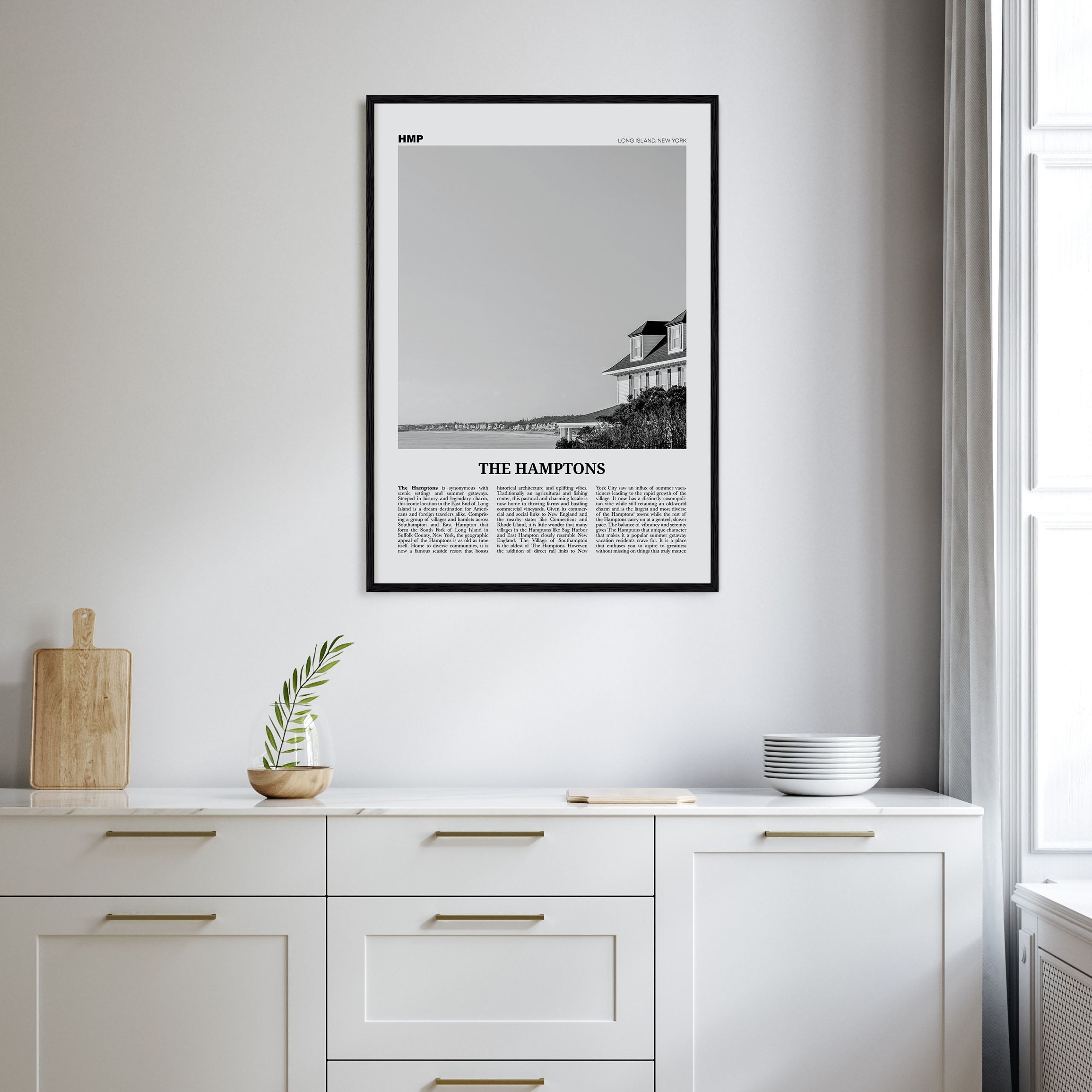 The Hamptons Travel B&W Poster
