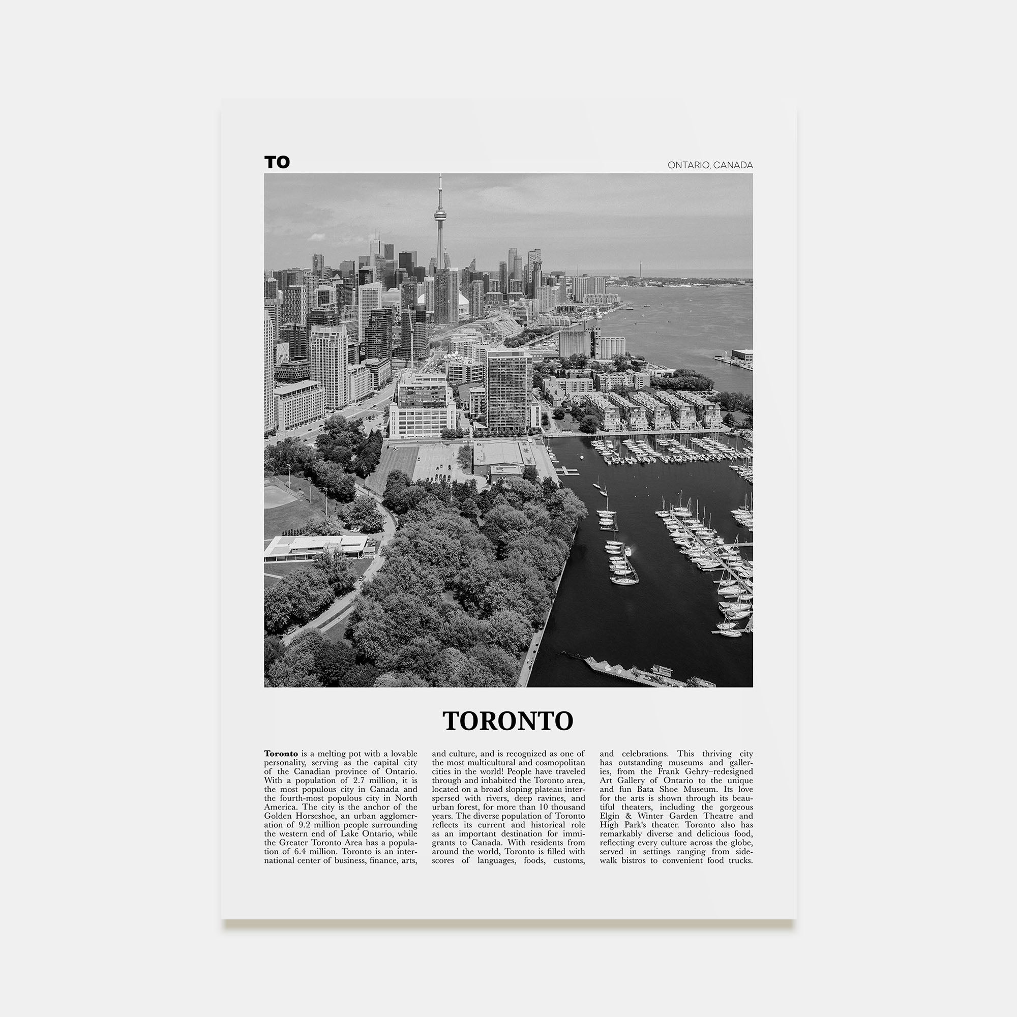 Toronto Travel B&W No 2 Poster