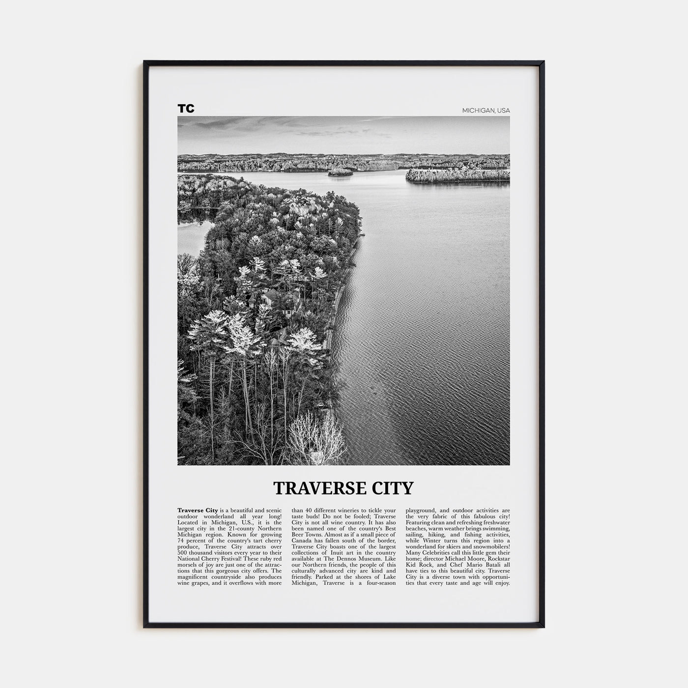 Traverse City Travel B&W Poster
