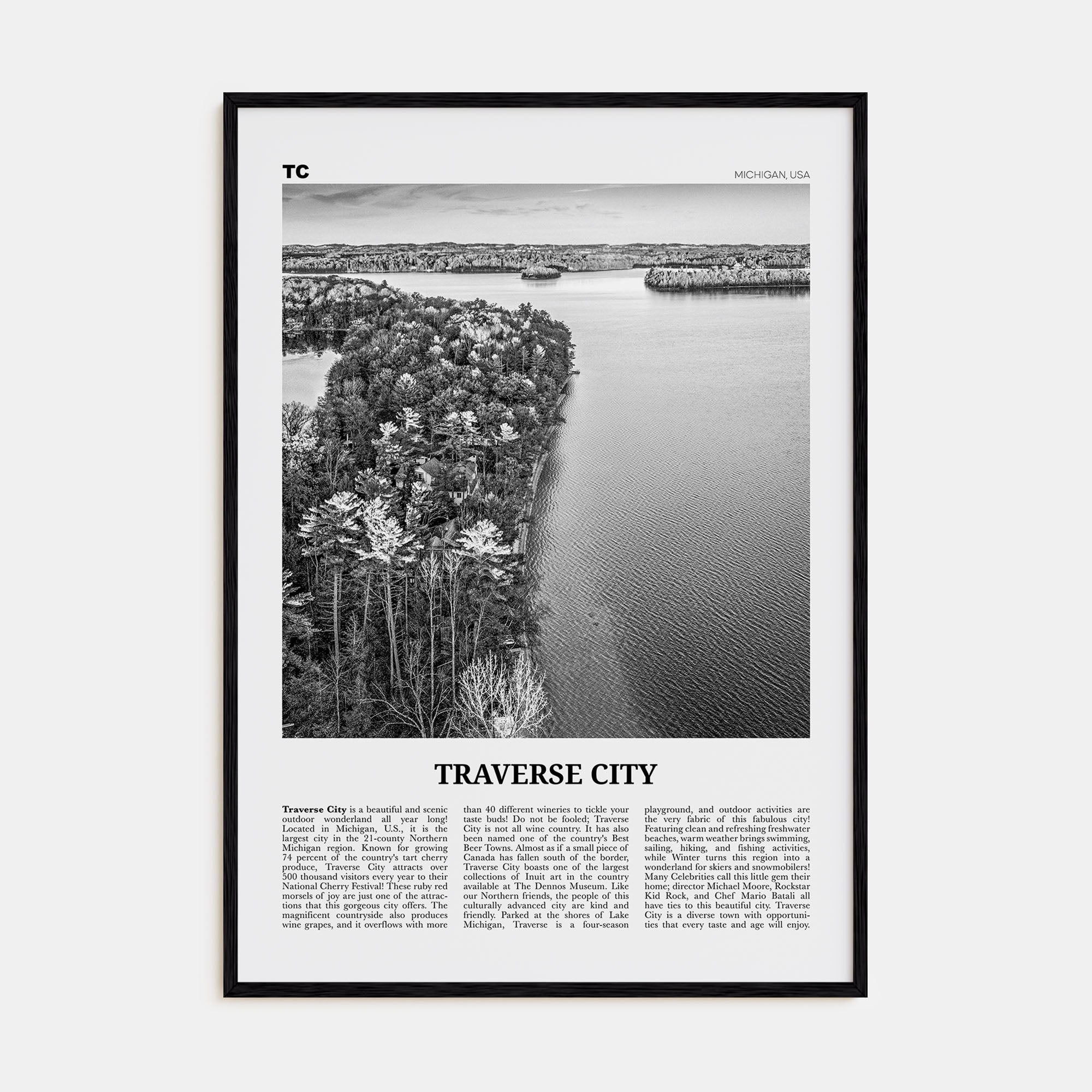 Traverse City Travel B&W Poster