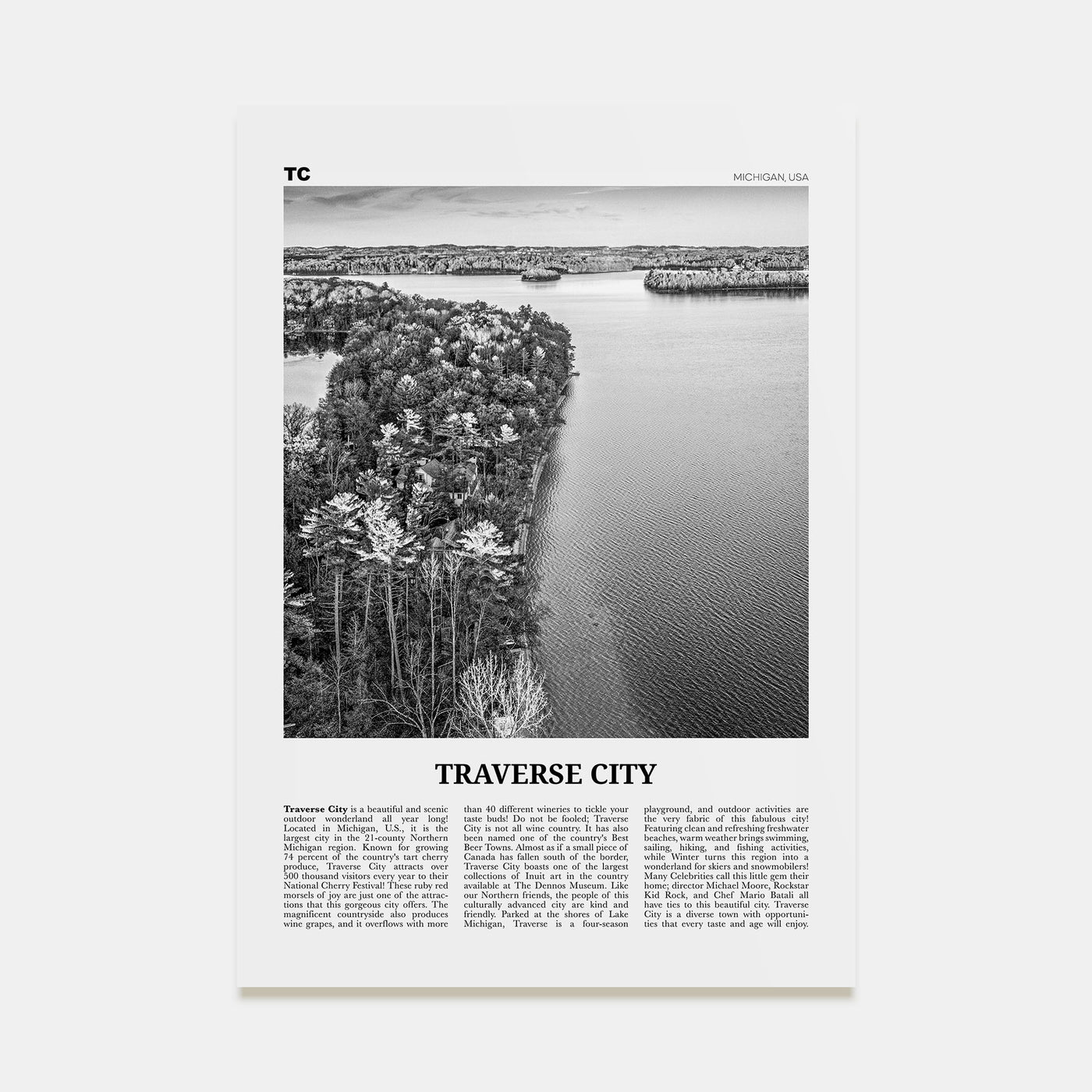 Traverse City Travel B&W Poster