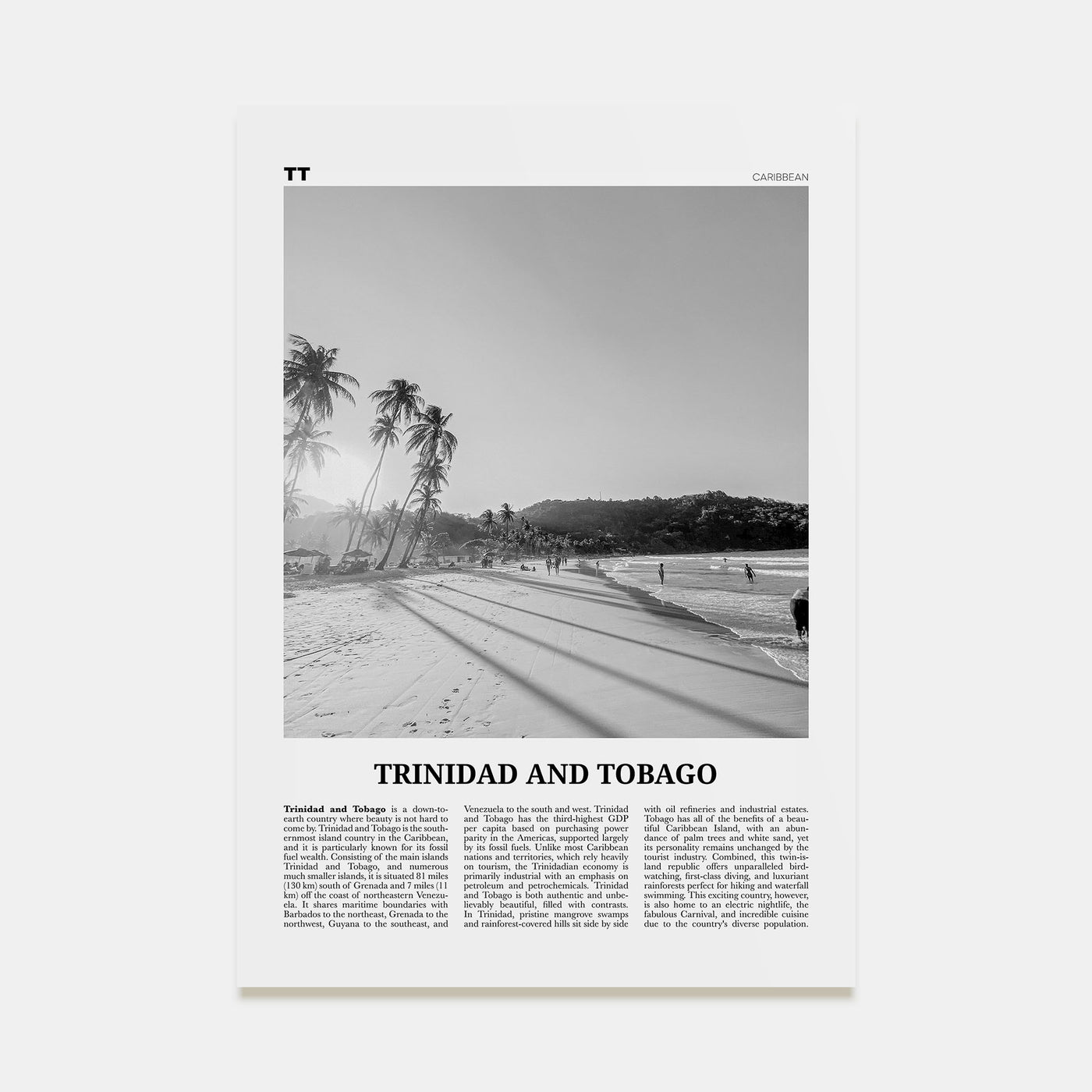 Trinidad and Tobago Travel B&W No 1 Poster