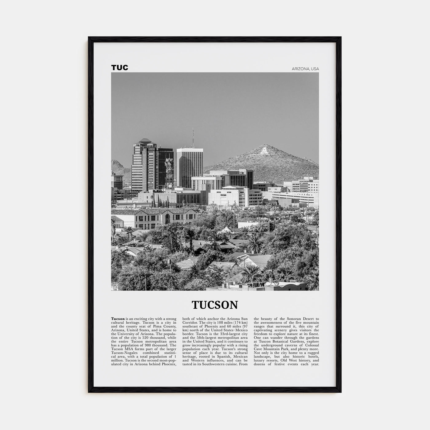 Tucson Travel B&W No 1 Poster