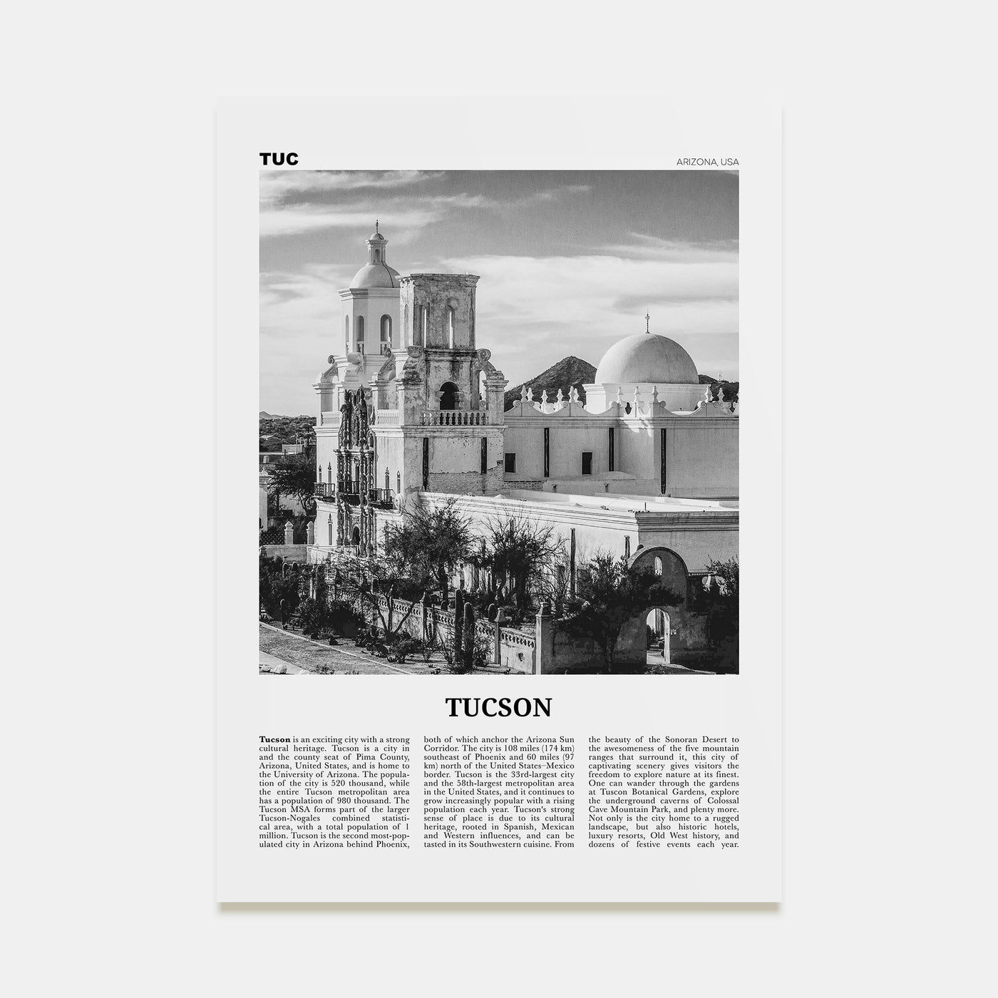 Tucson Travel B&W No 2 Poster
