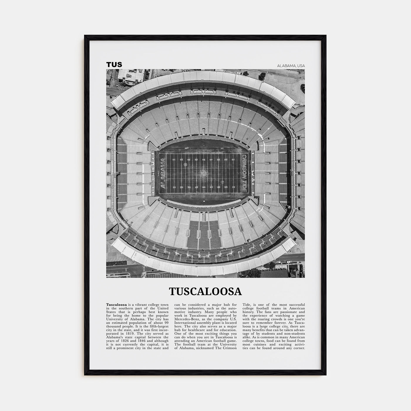 Tuscaloosa Travel B&W No 1 Poster