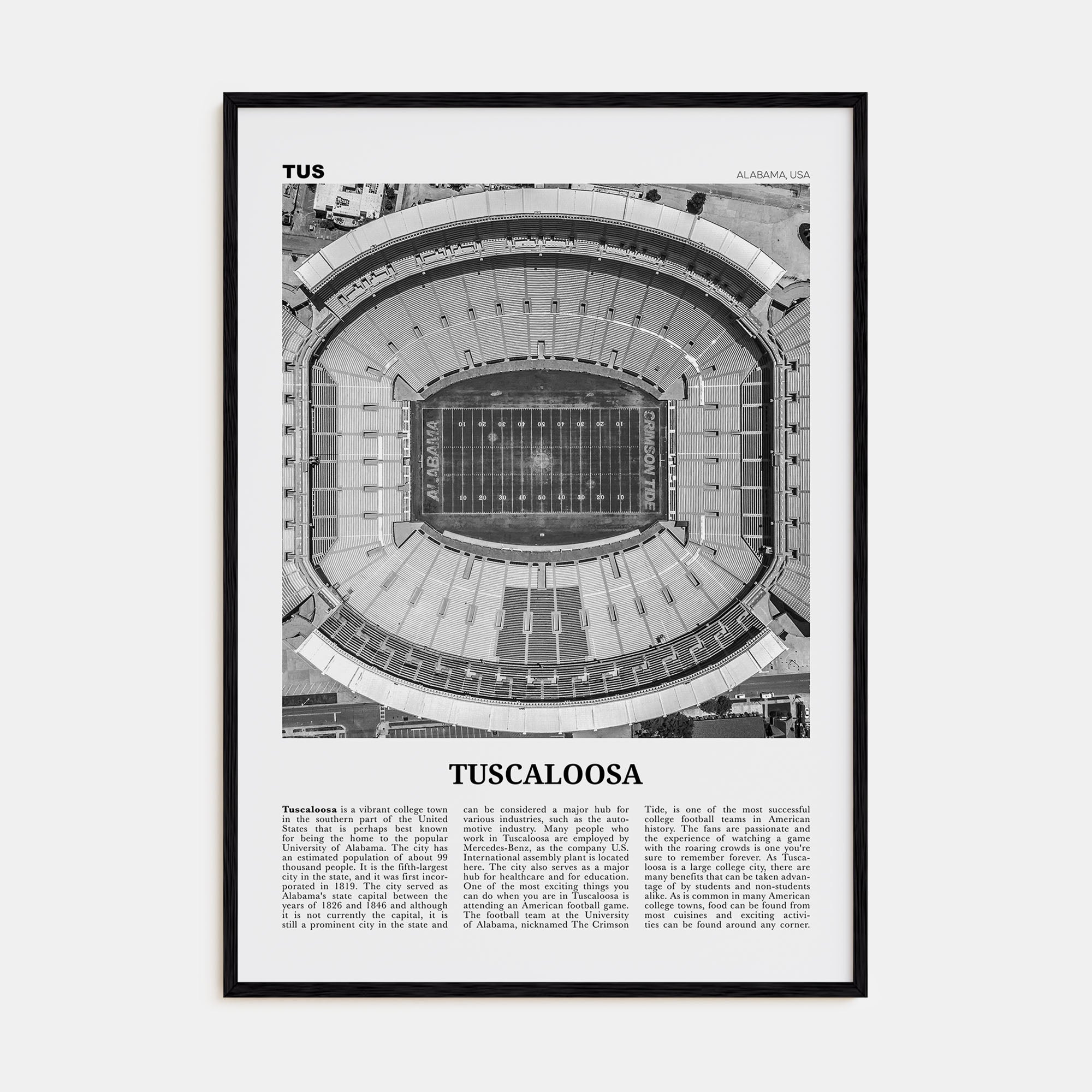 Tuscaloosa Travel B&W No 1 Poster