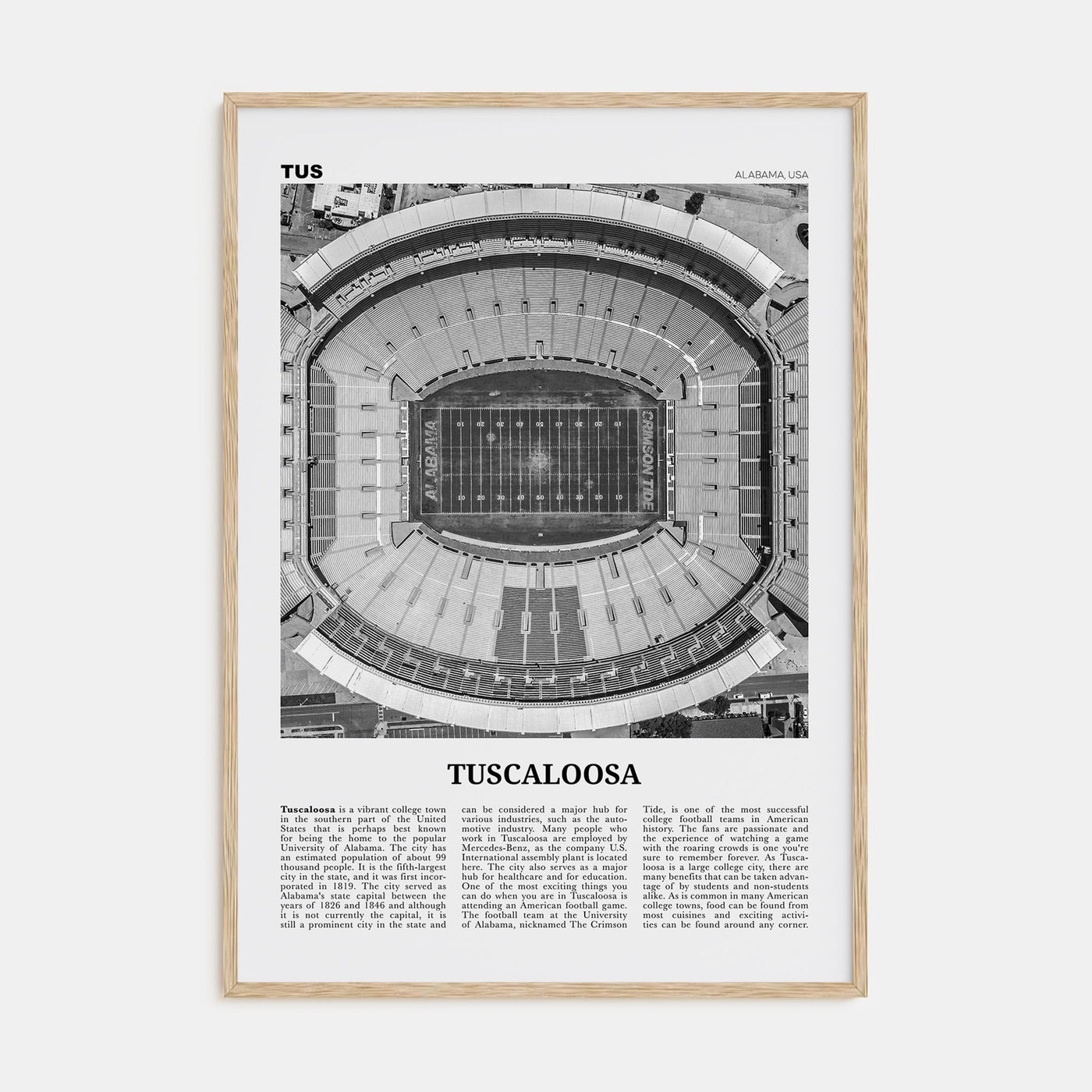 Tuscaloosa Travel B&W No 1 Poster