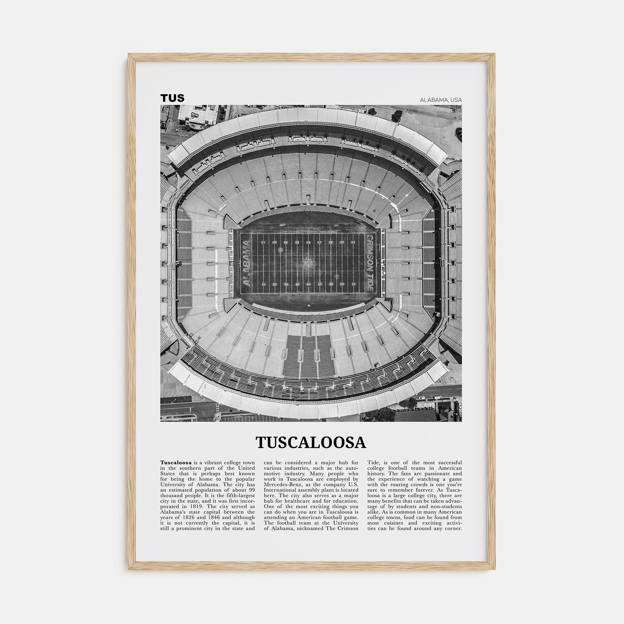 Tuscaloosa Travel B&W No 1 Poster