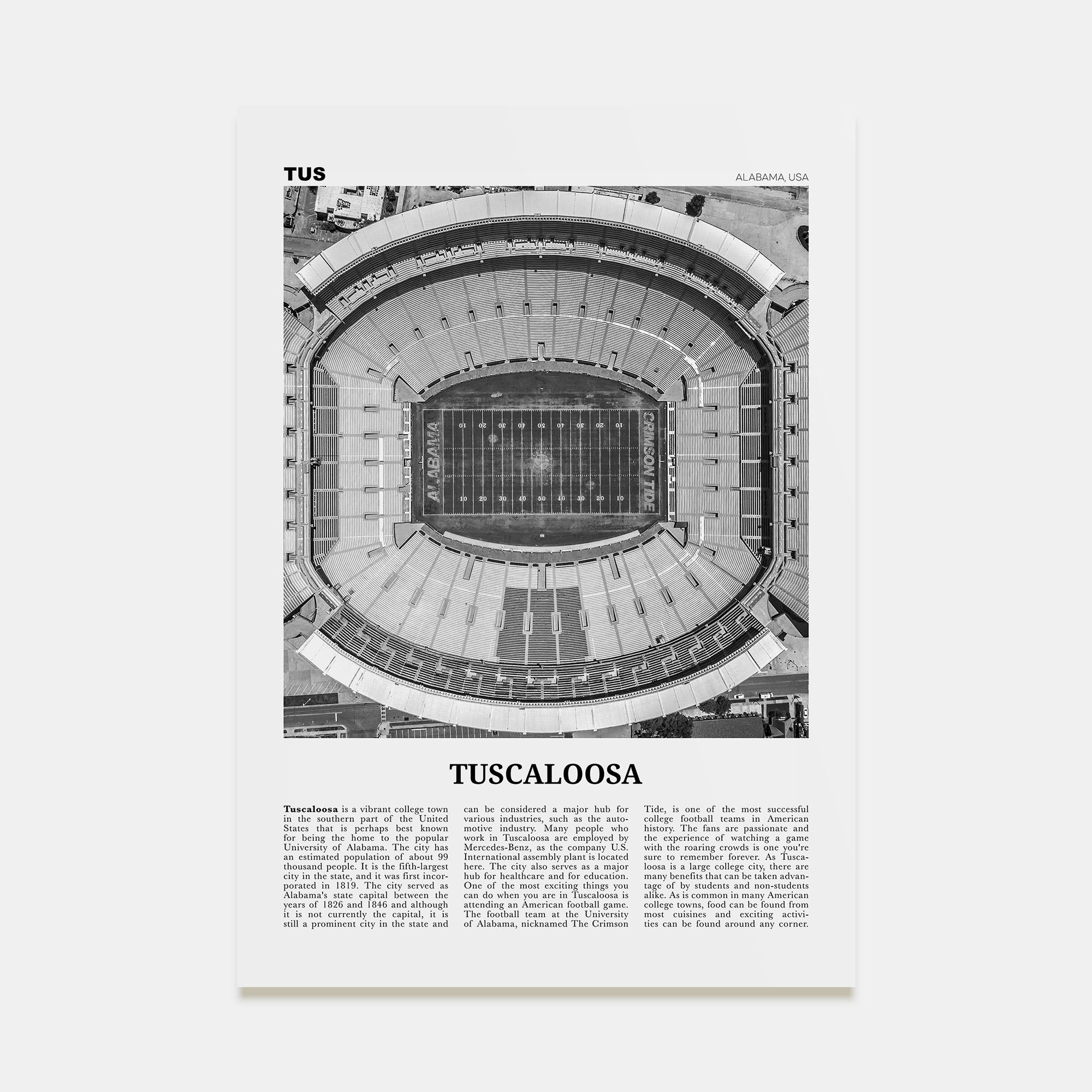 Tuscaloosa Travel B&W No 1 Poster