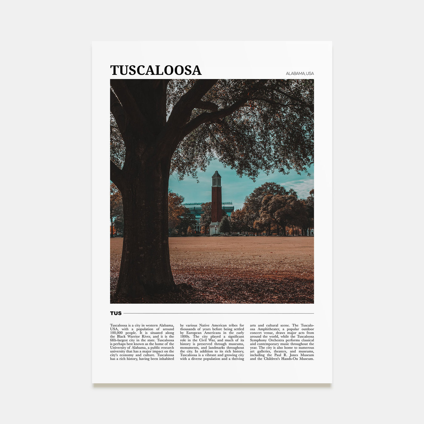 Tuscaloosa Travel Color Poster