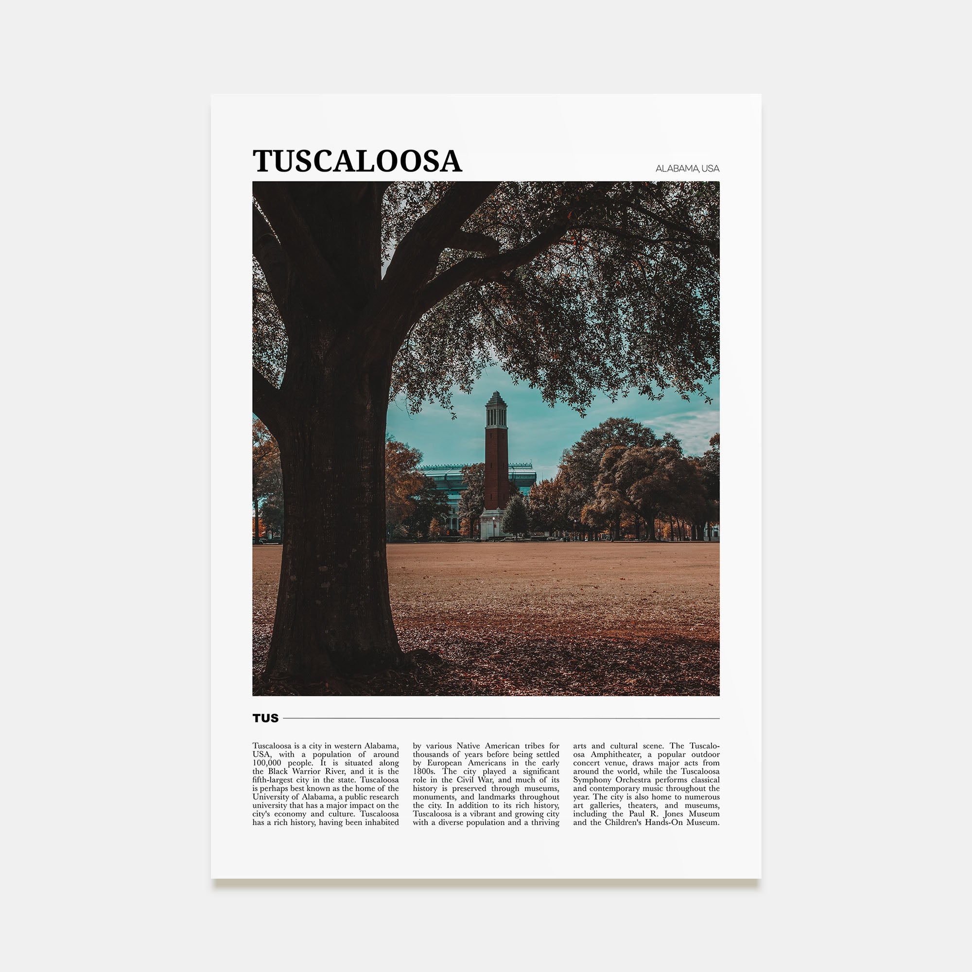 Tuscaloosa Travel Color Poster
