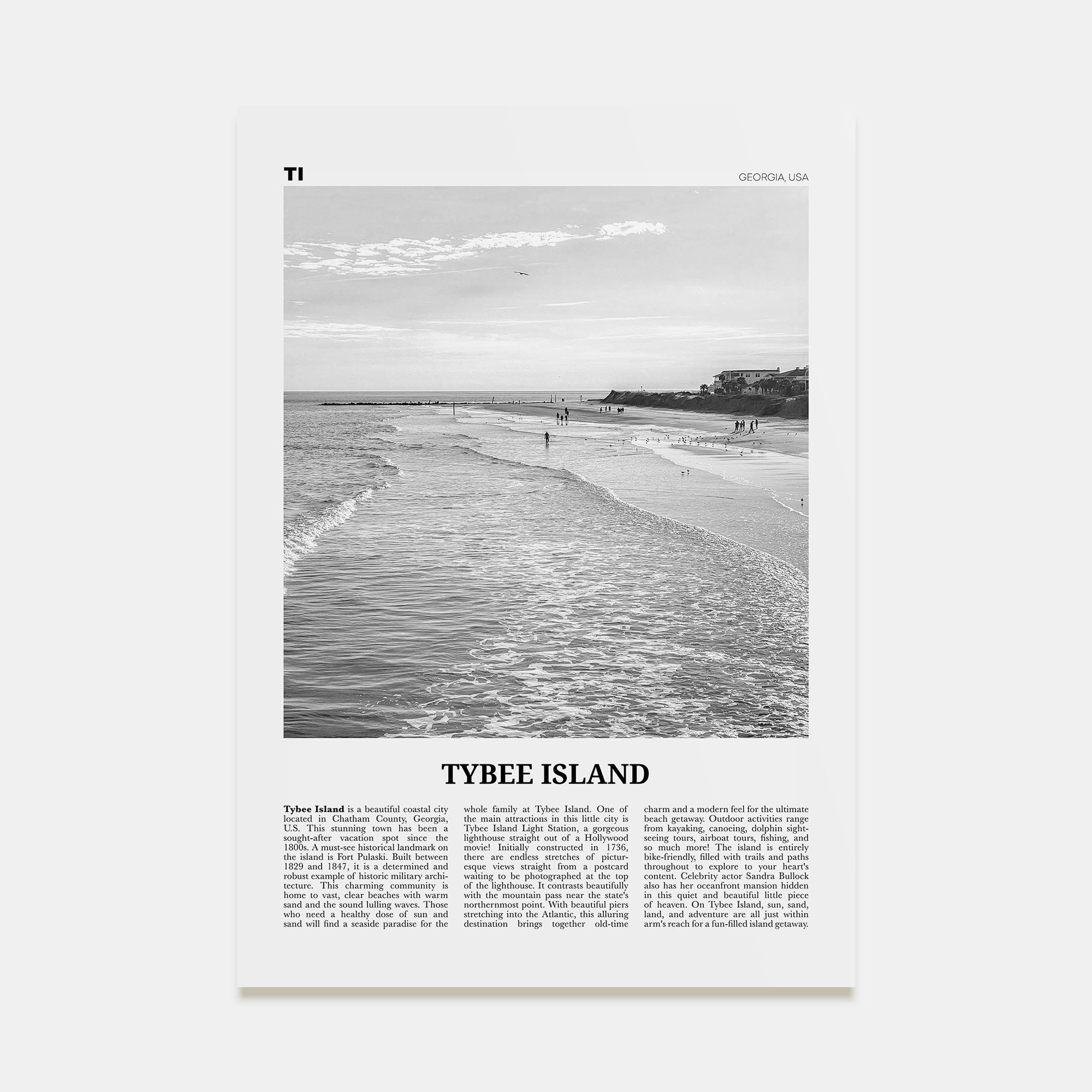 Tybee Island Travel B&W Poster
