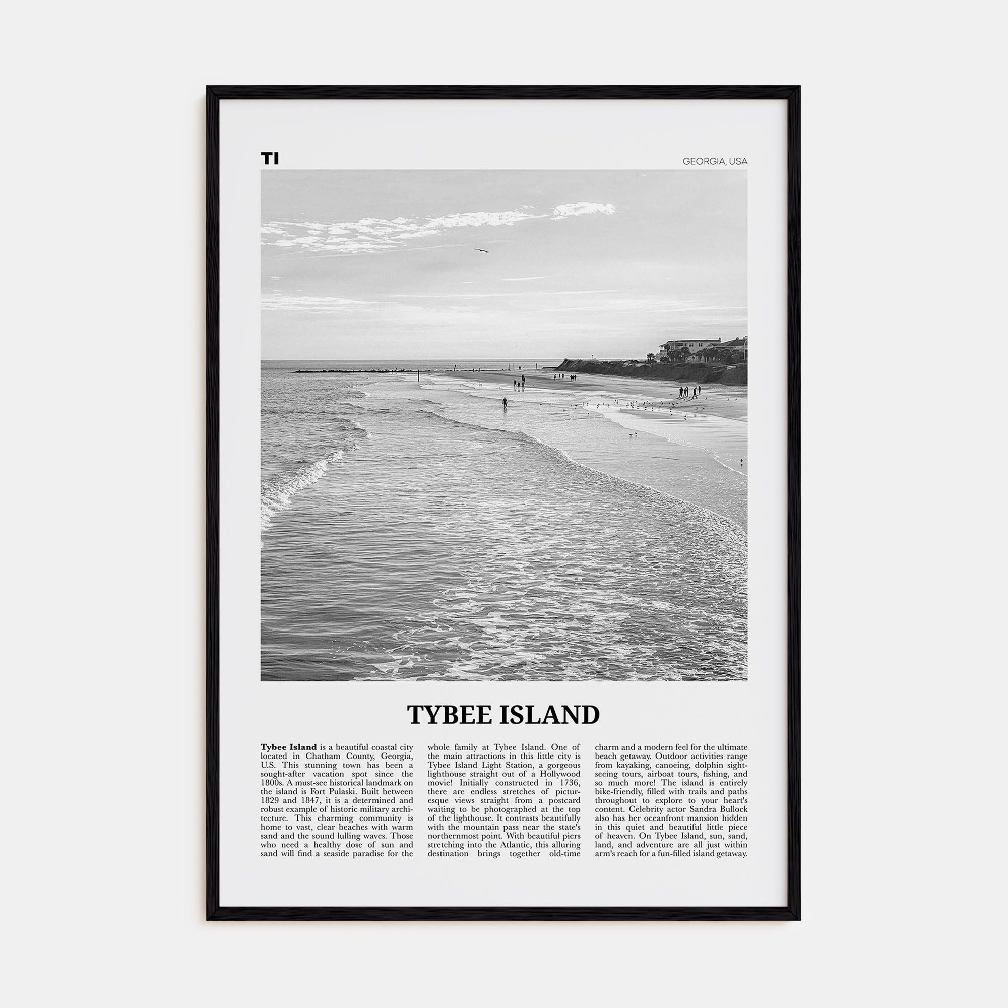Tybee Island Travel B&W Poster