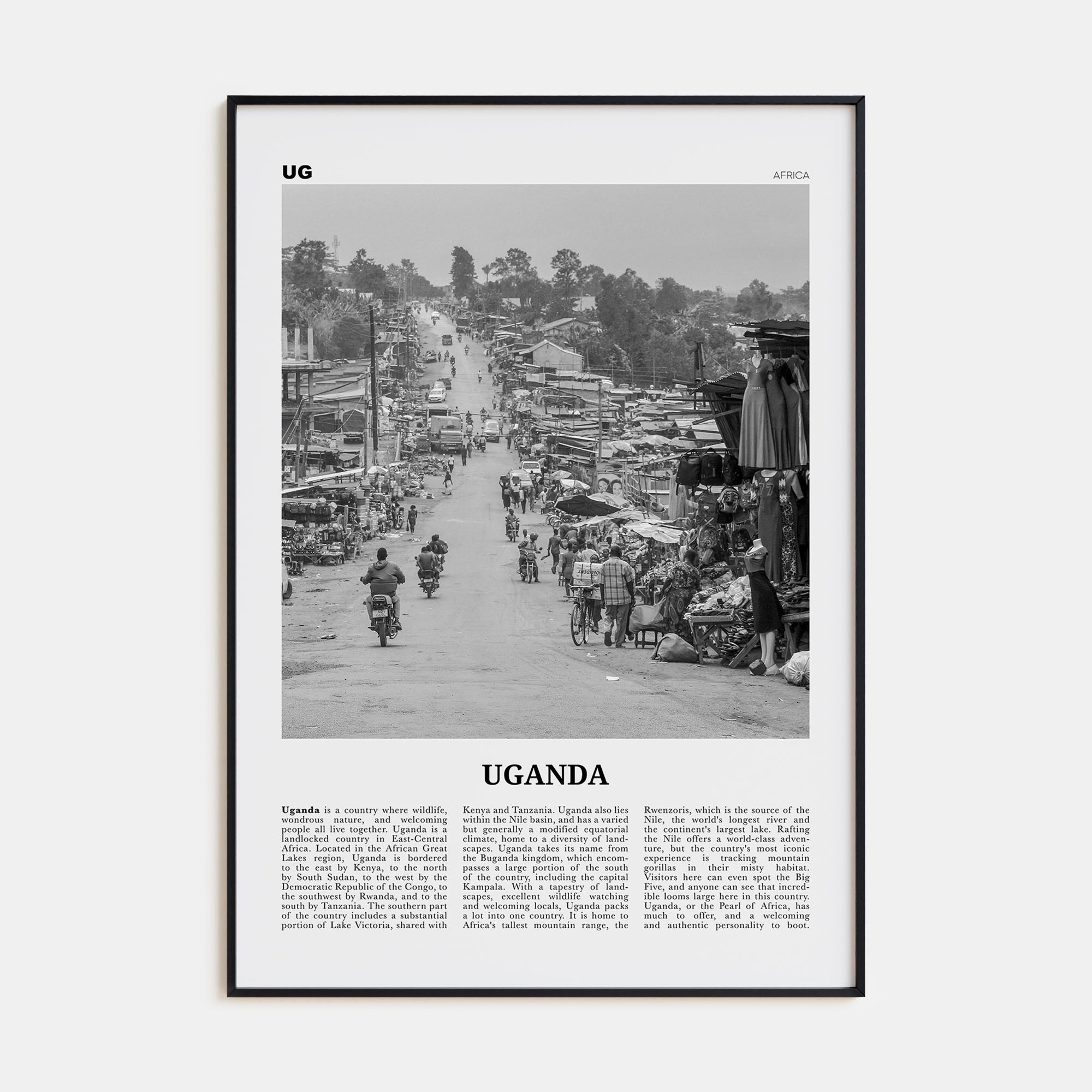 Uganda Travel B&W Poster