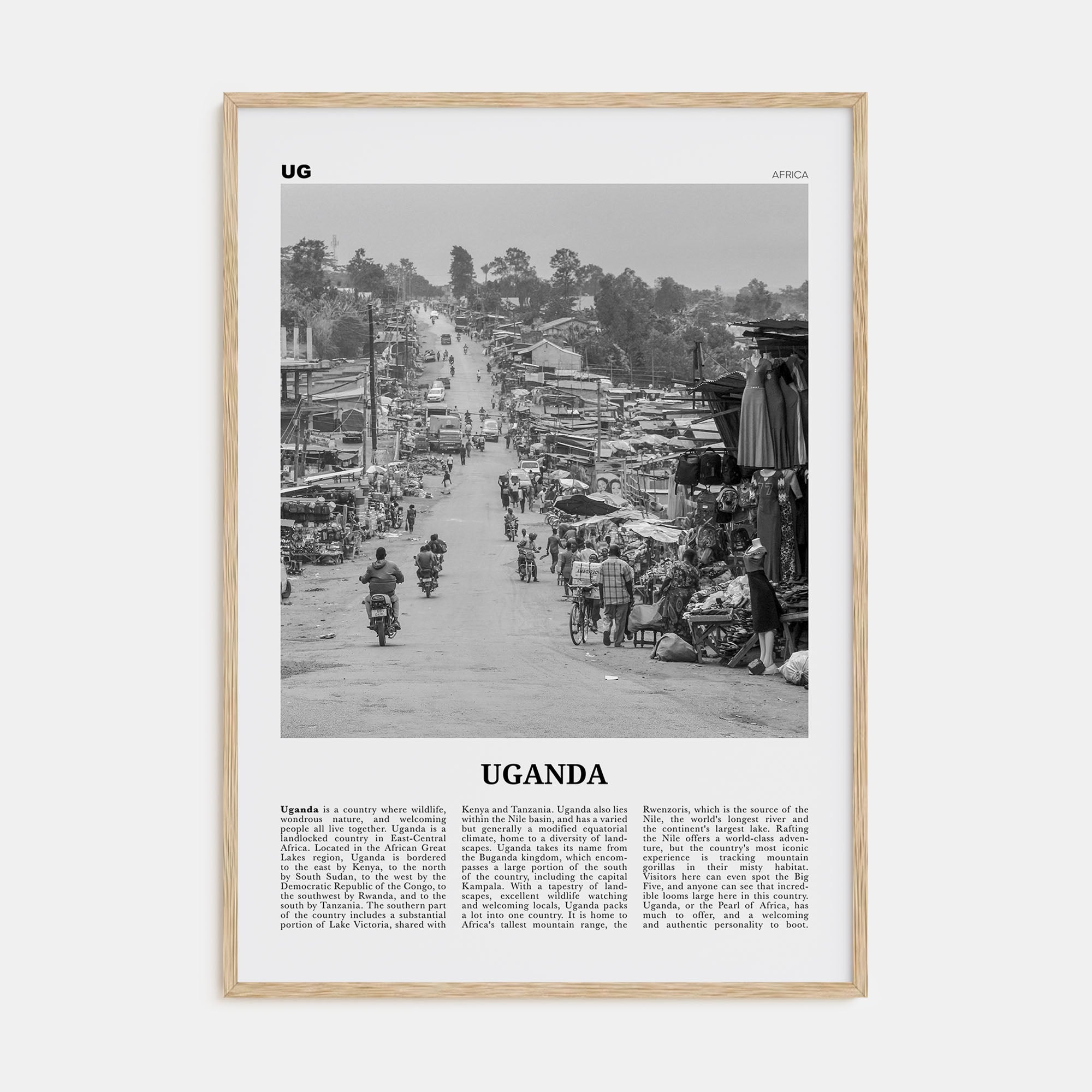 Uganda Travel B&W Poster