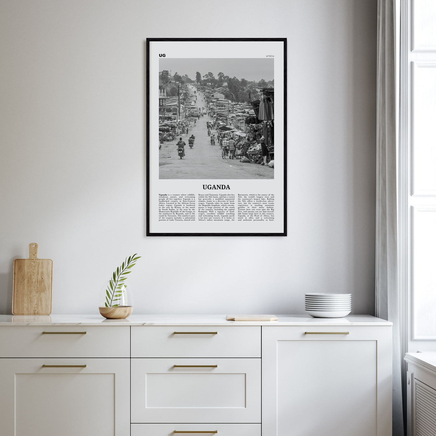 Uganda Travel B&W Poster