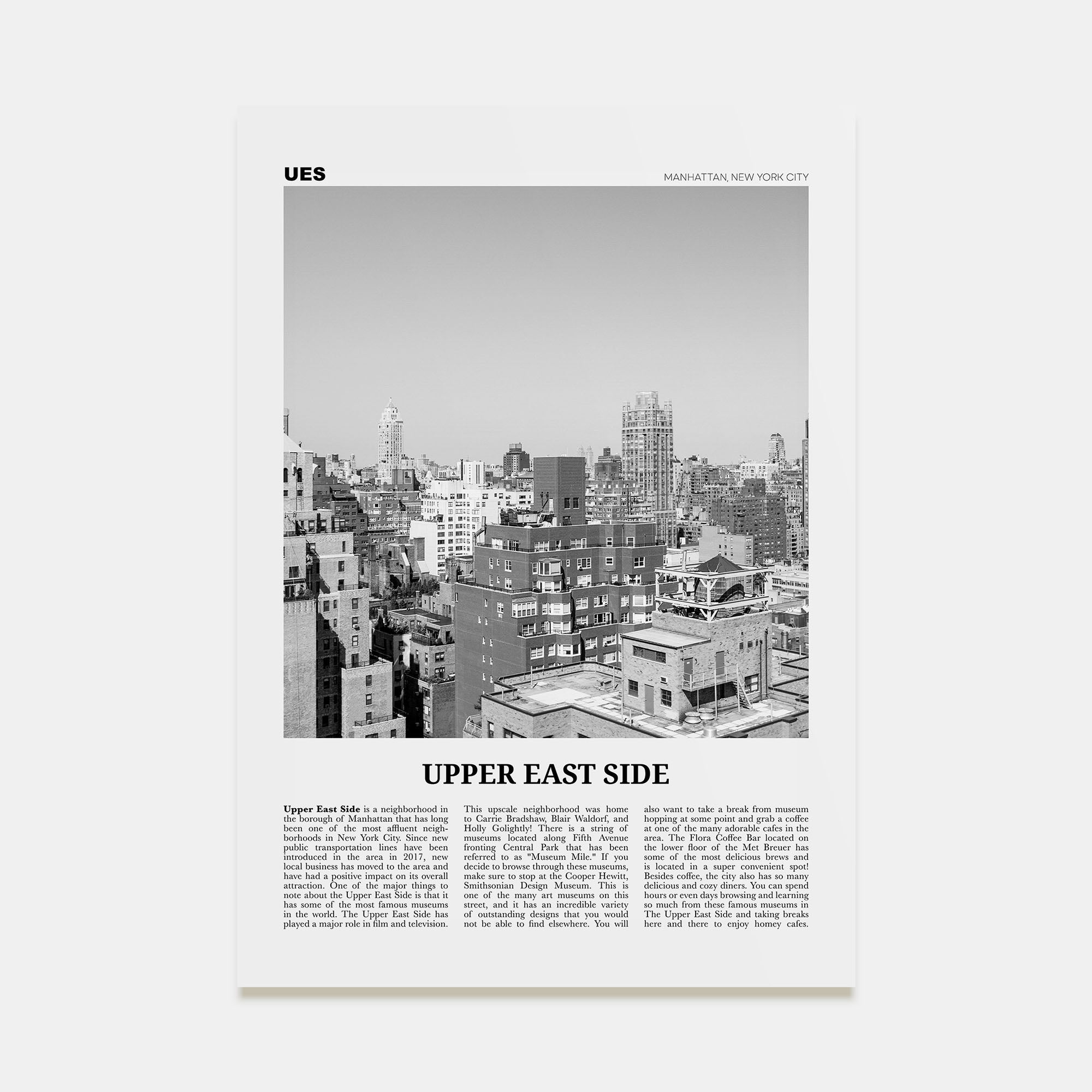 Upper East Side Travel B&W Poster