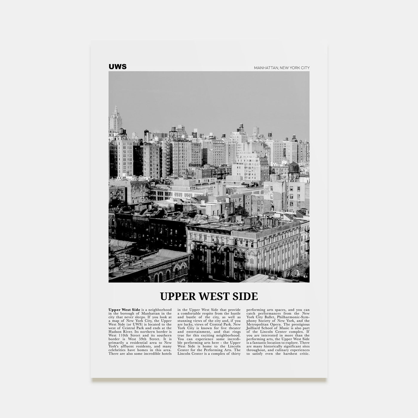 Upper West Side Travel B&W Poster
