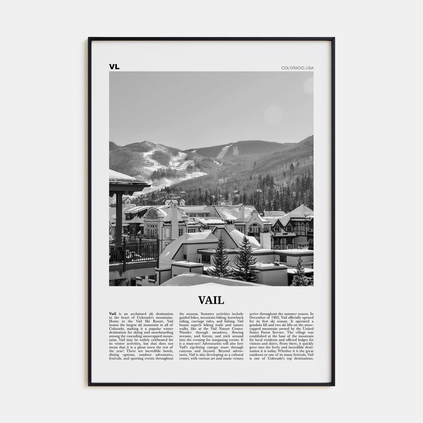 Vail Travel B&W Poster