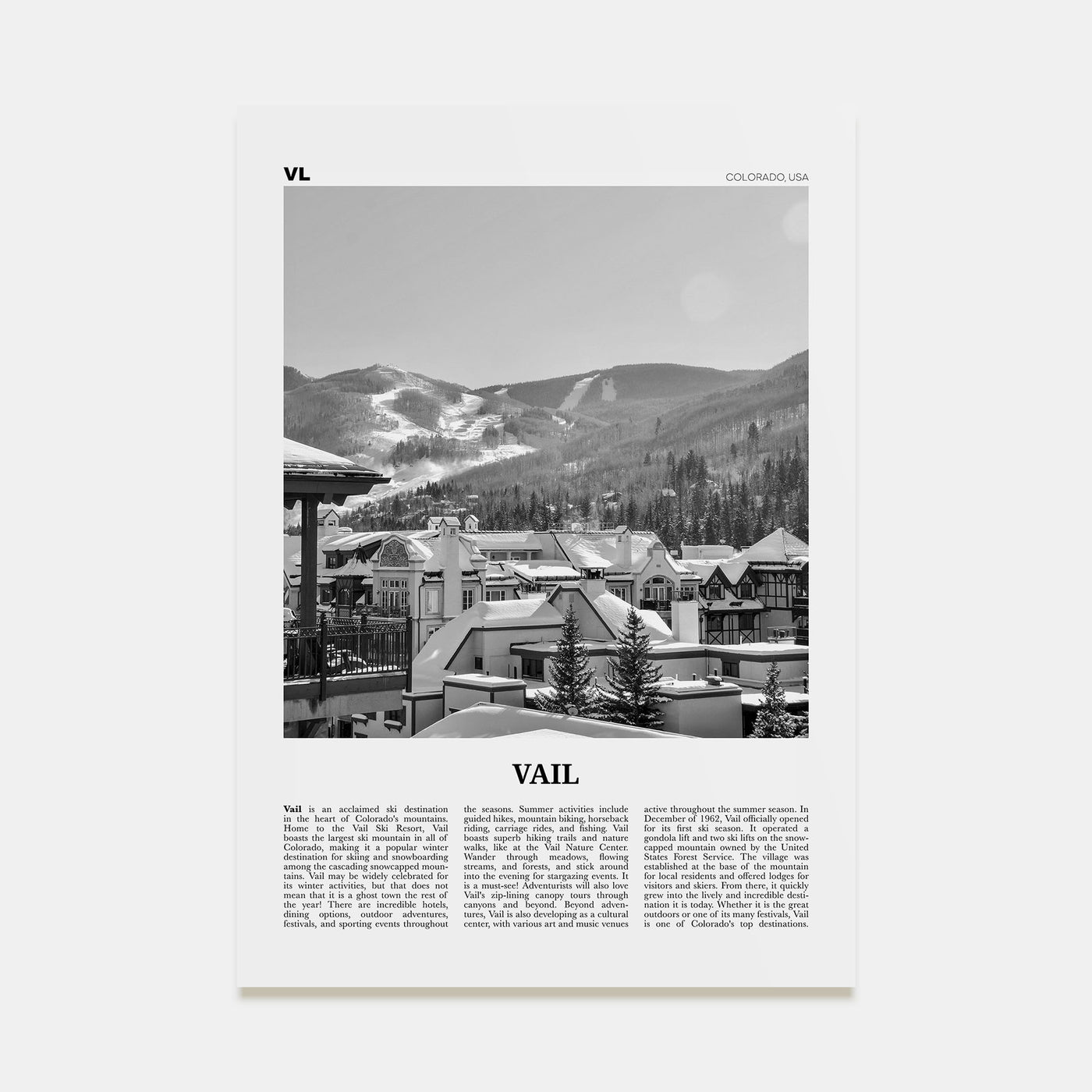 Vail Travel B&W Poster