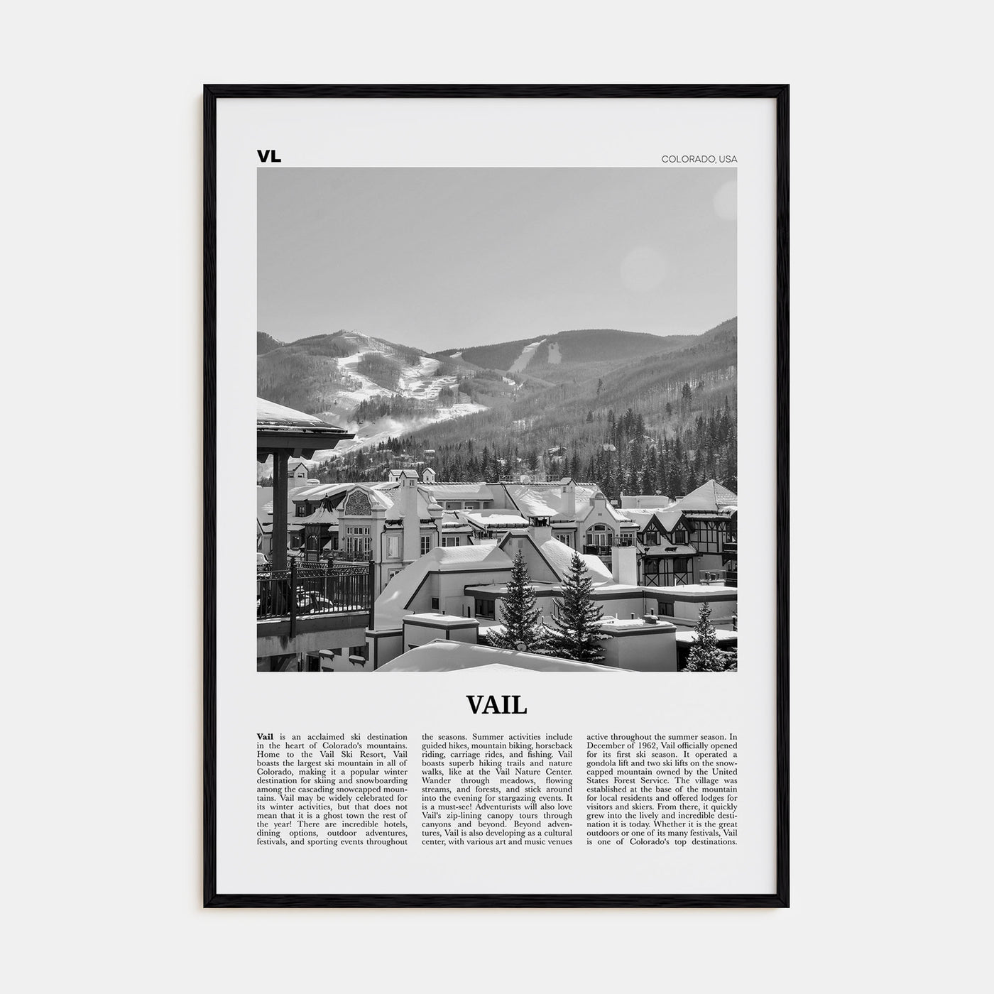 Vail Travel B&W Poster