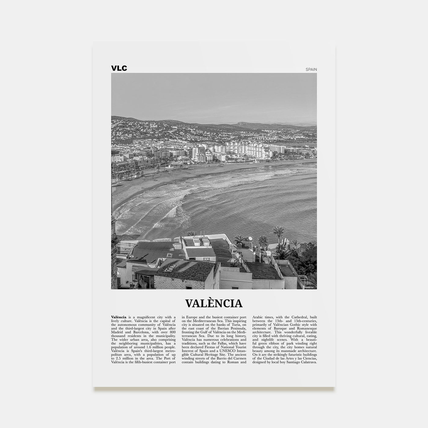 Valencia Travel B&W No 1 Poster