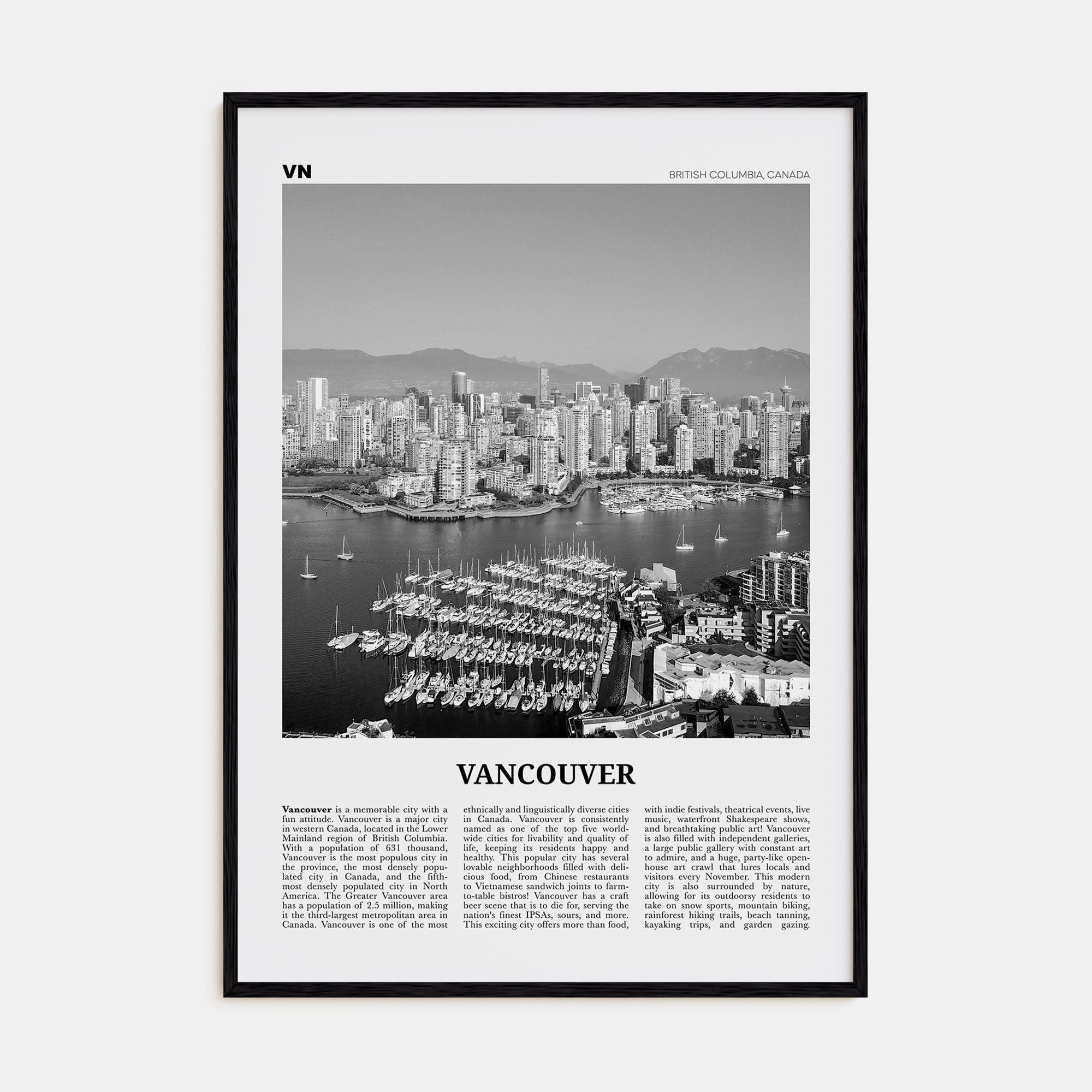 Vancouver, Canada Travel B&W No 1 Poster