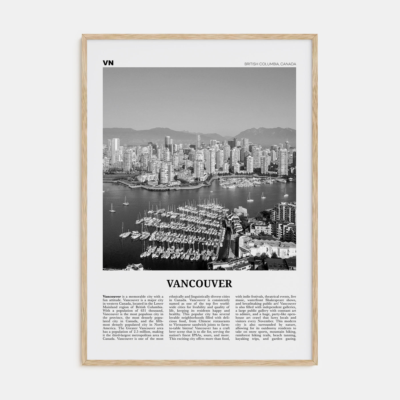 Vancouver, Canada Travel B&W No 1 Poster